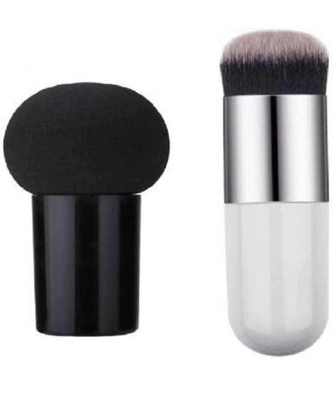 Premium AIR BEAUTY Black Mushroom Head Beauty Blender & Powder Puff Set for Women - Soft Makeup Sponge with Mini Foundation Brush (2-Pack) - Perfect for Flawless Foundation & Concealer Application at Home or On-the-Go