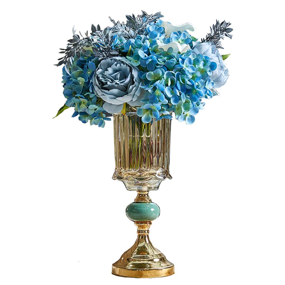 Luxury Crystal Glass Vase with Gold Metal Base - 12.6