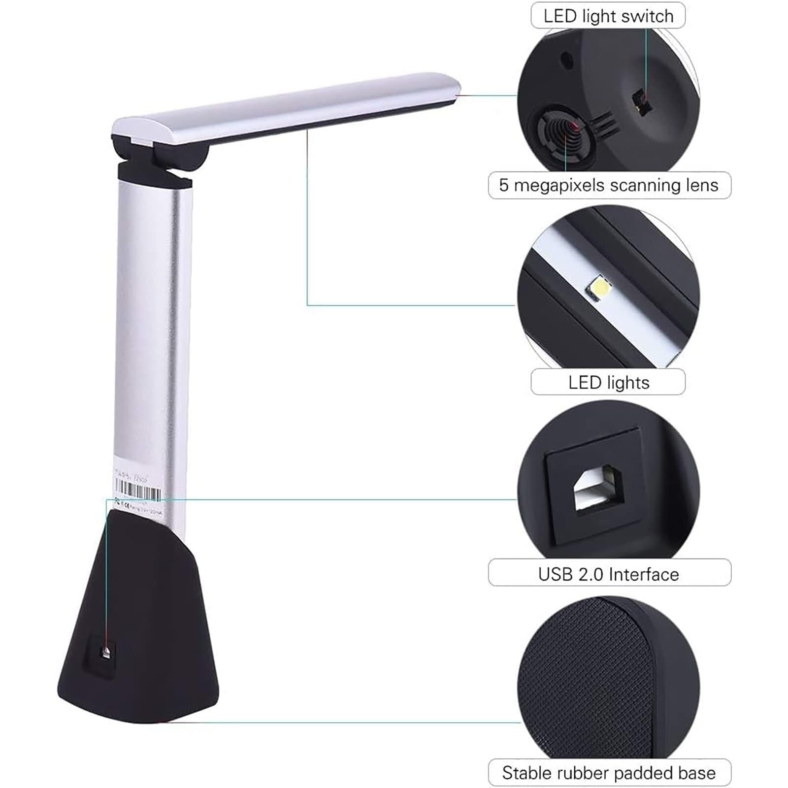 5MP HD Document Scanner for A4 - High-Speed Scanning with OCR Text Recognition | Portable Book Scanner & Presentation Tool for Office, School & Home Use
