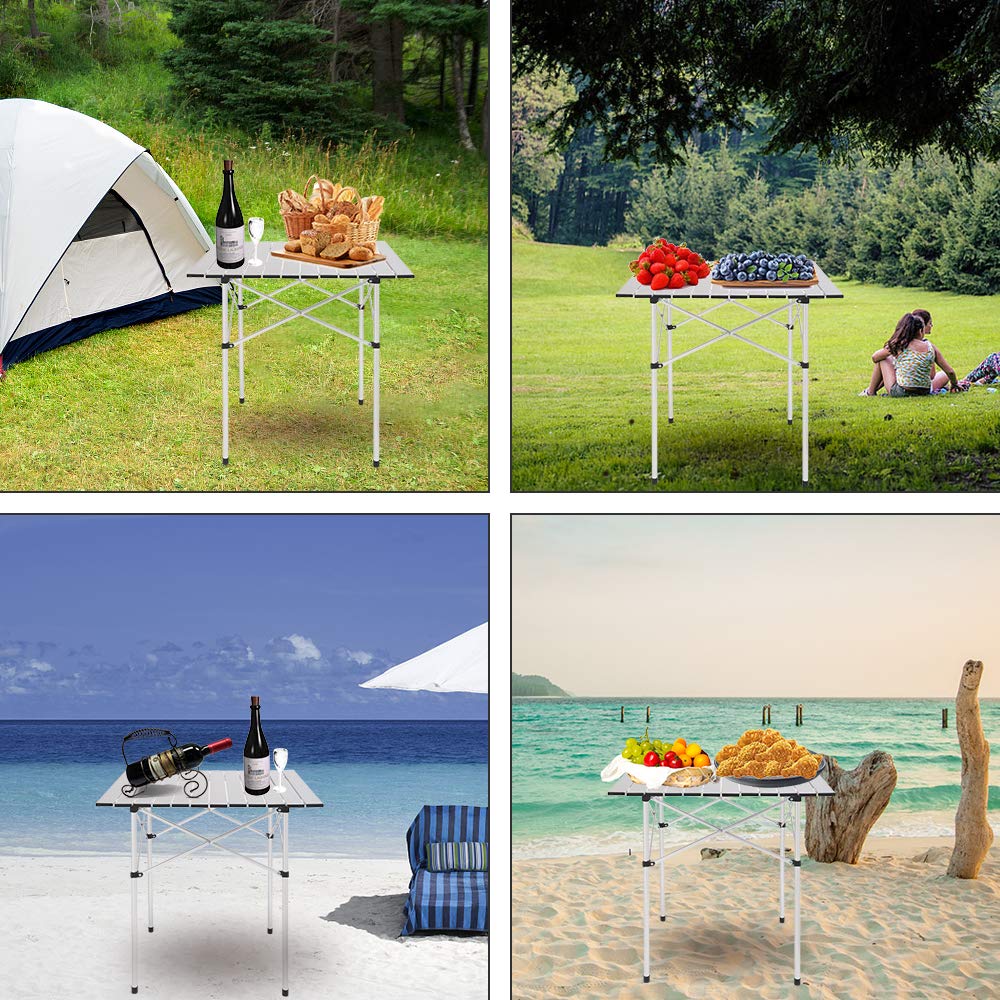 Portable Aluminum Folding Camping Table - Lightweight Roll-Up Design for Outdoor Hiking, Picnics & Backpacking | Perfect for Camping Trips, Beach Outings & Tailgating Parties