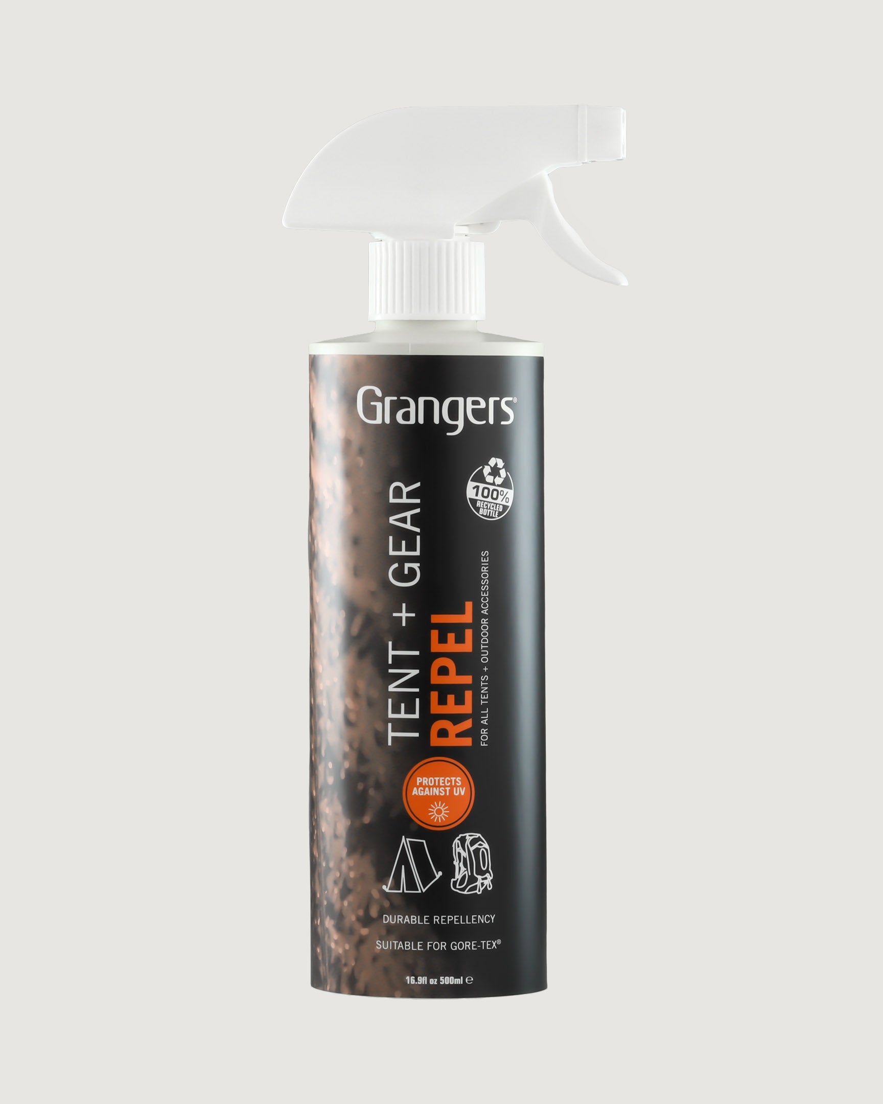 Grangers UV Tent & Gear Repel Spray - Waterproof Protection for Camping, Hiking & Outdoor Gear - Black/Orange - Ideal for Tents, Jackets & Backpacks
