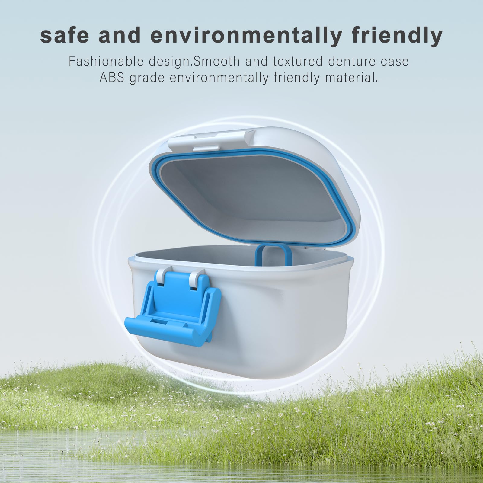 BVN Leak-Proof Denture Storage Case - Denture Soaking Cup & Retainer Cleaning Holder (Blue & White) - Perfect for Travel, Overnight Soaking & Denture Care at Home