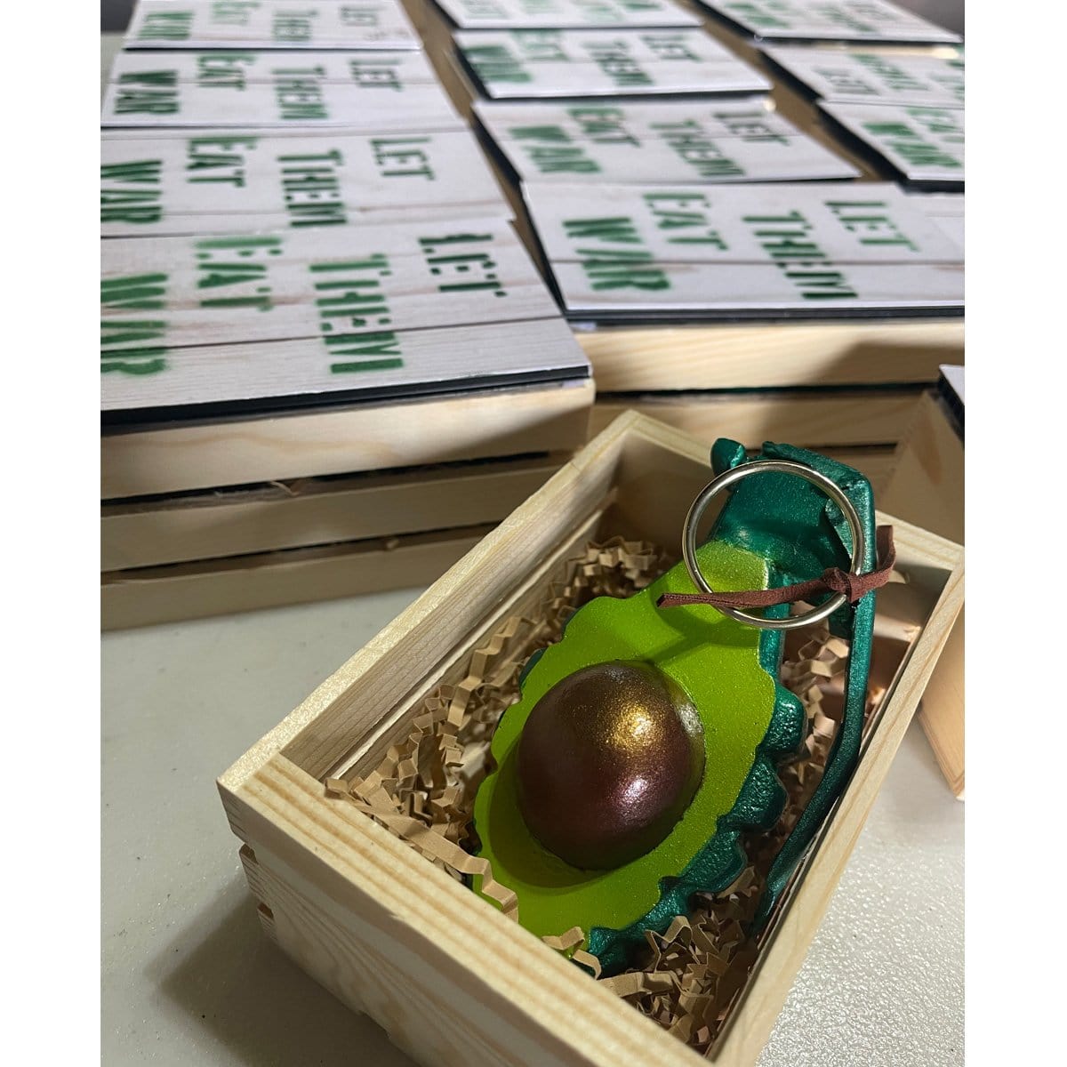 JesseJFR Avocado Grenade Resin Sculpture - Unique Art Collectible for Home Decor, Office Display & Gift Giving | Let Them Eat War Statement Piece