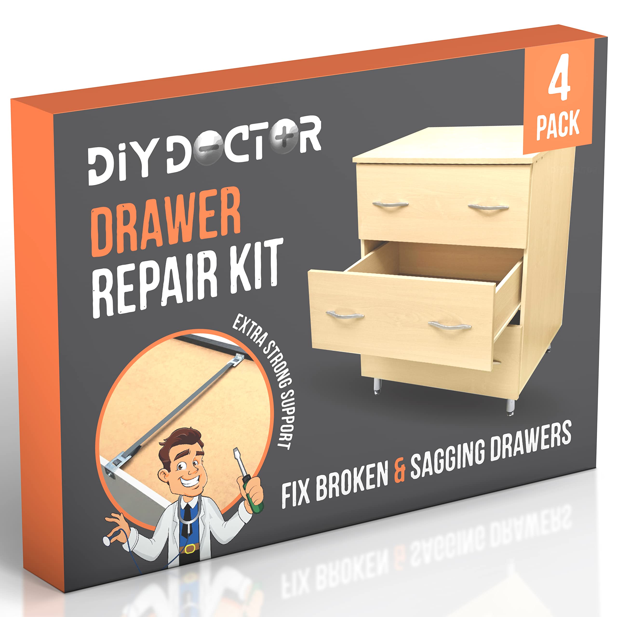 4-Pack Drawer Repair Kit – Fix Sagging & Buckling Drawer Bottoms – Reinforce Dresser, Kitchen & Cabinet Drawers – Easy DIY Solution for Home Furniture Repair – Perfect for Bedroom, Office & Kitchen Organization