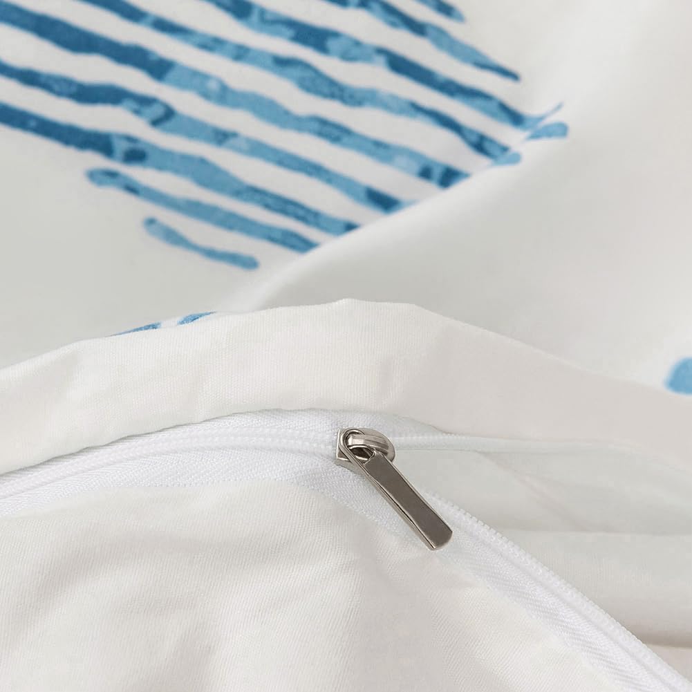 Coastal Duvet Cover Queen Set - 3 Piece Soft Lightweight Microfiber Bedding in Nautical Ocean Blue | Includes 1 Duvet Cover with Zipper Closure & 2 Pillowcases | Perfect for Beach House, Guest Room or Coastal Themed Bedroom Decor