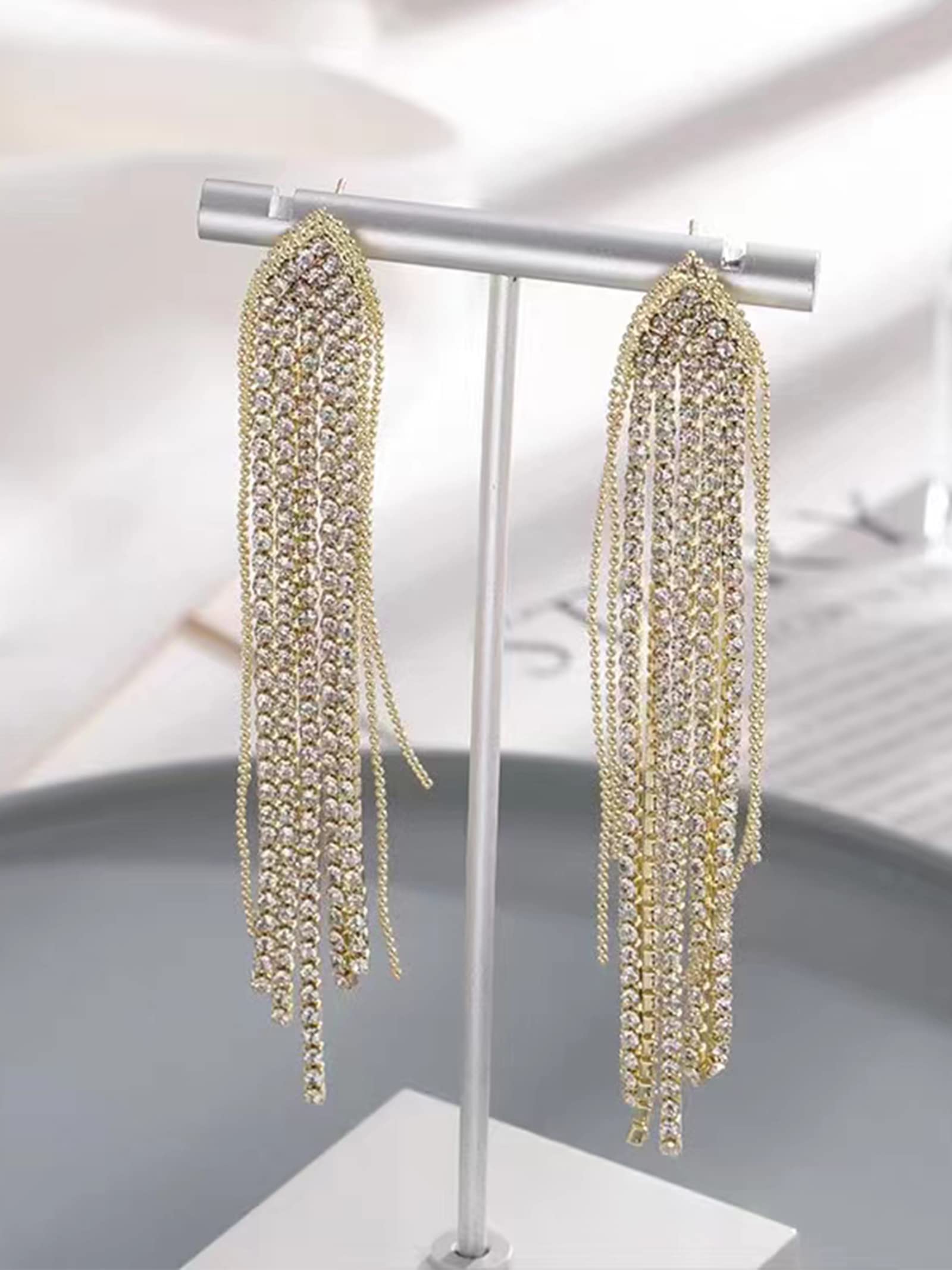 Elegant Silver Rhinestone Tassel Drop Earrings for Women - Crystal Fringe Dangle Prom Jewelry | Perfect for Weddings, Parties, Mother's Day Gifts & Special Occasions (2024 Fashion)