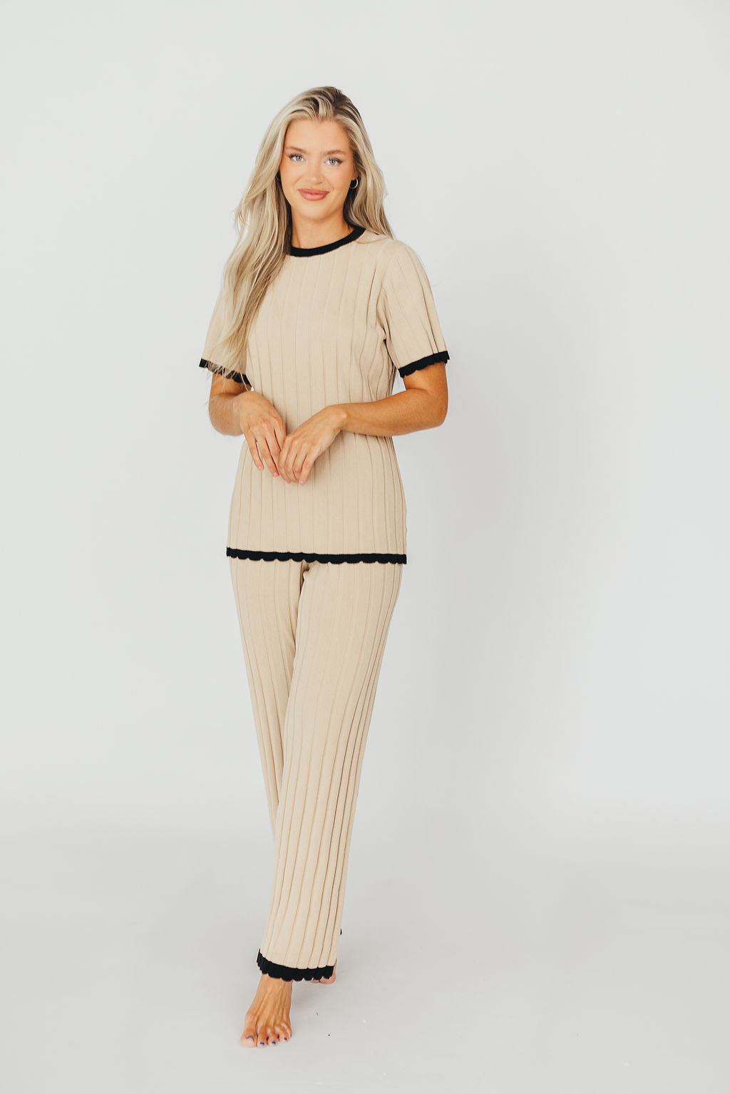 Adele Ribbed Knit Top and Pants Set - Light Taupe Women's Casual Outfit for Fall & Winter | Perfect for Work, Date Night & Weekend Wear