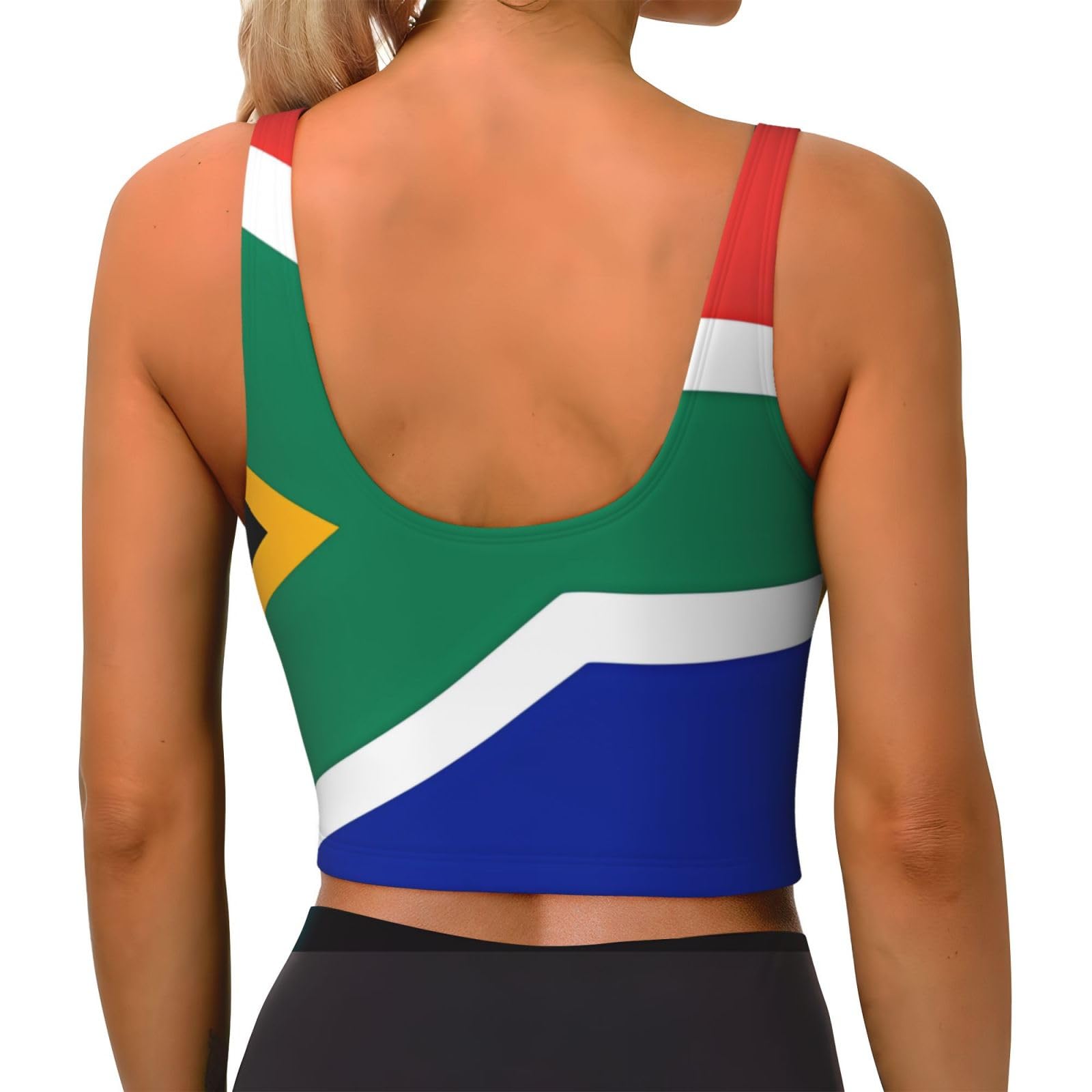Breathable Women's Sports Bra - Elastic Yoga Tank Top with South Africa Flag Pattern - Perfect for Gym, Running & Workouts