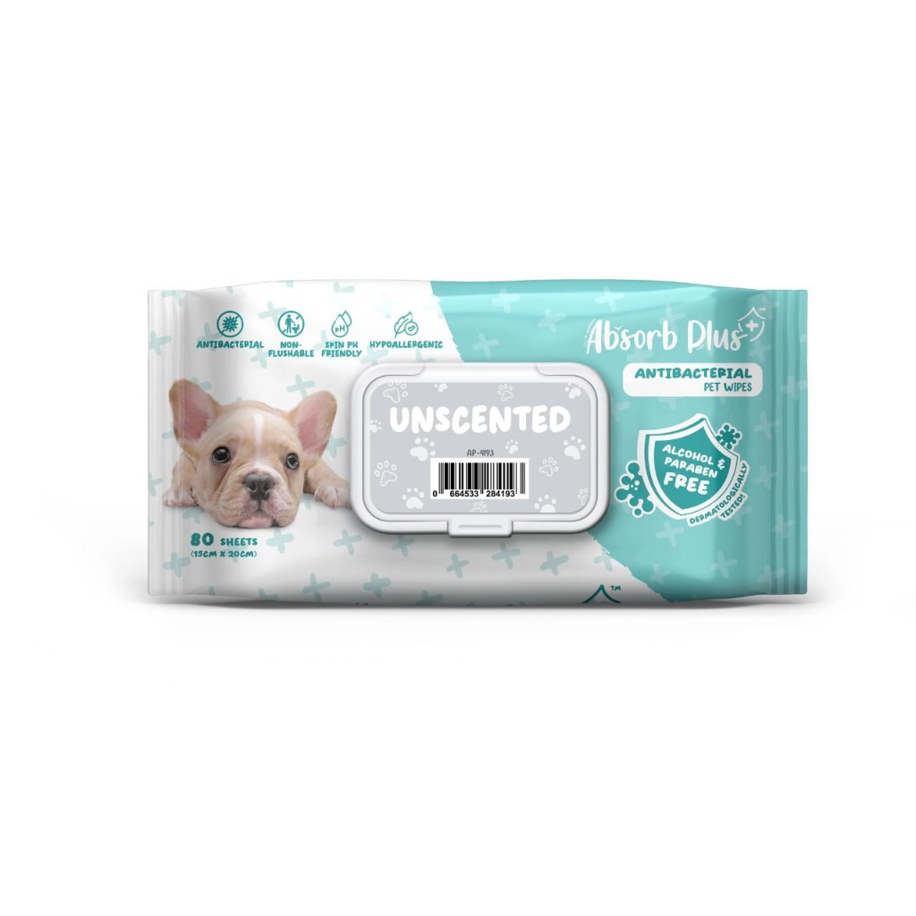 Absorb Plus Antibacterial Scented Pet Wipes - 80 Count | Gentle Cleaning for Dogs & Cats | Freshens & Deodorizes Fur | Perfect for Grooming, Travel & Post-Walk Cleanup