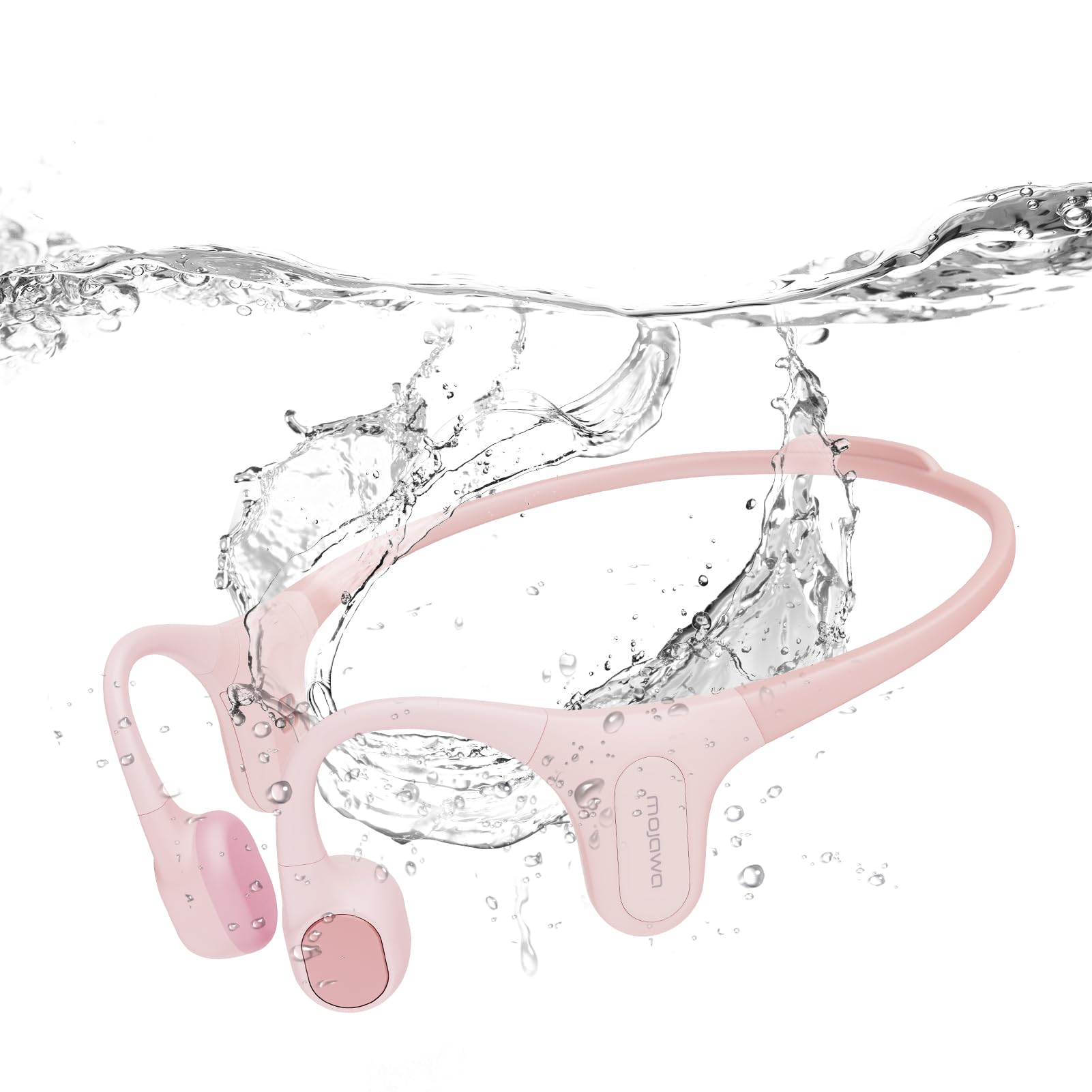 Run Plus Bone Conduction Headphones - IP68 Waterproof Wireless Bluetooth Headset with Built-in Mic & 32GB MP3 Player - Open Ear Design for Running, Swimming, Cycling - Perfect for Gym, Workouts & Outdoor Sports (Pink)