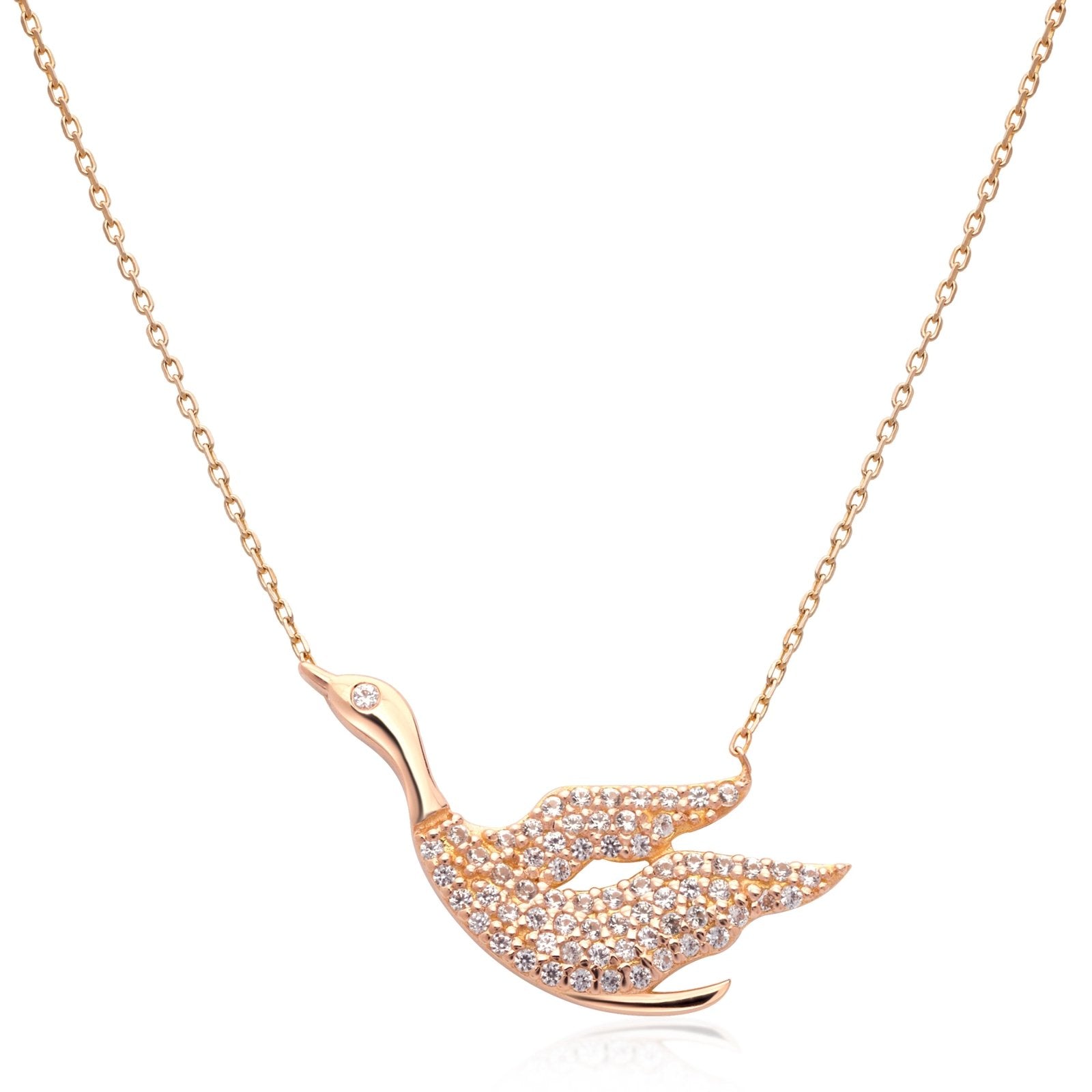 14k Yellow Gold Sapphire Pave Swan Necklace - Elegant Jewelry Gift for Women, Perfect for Anniversaries, Birthdays & Special Occasions