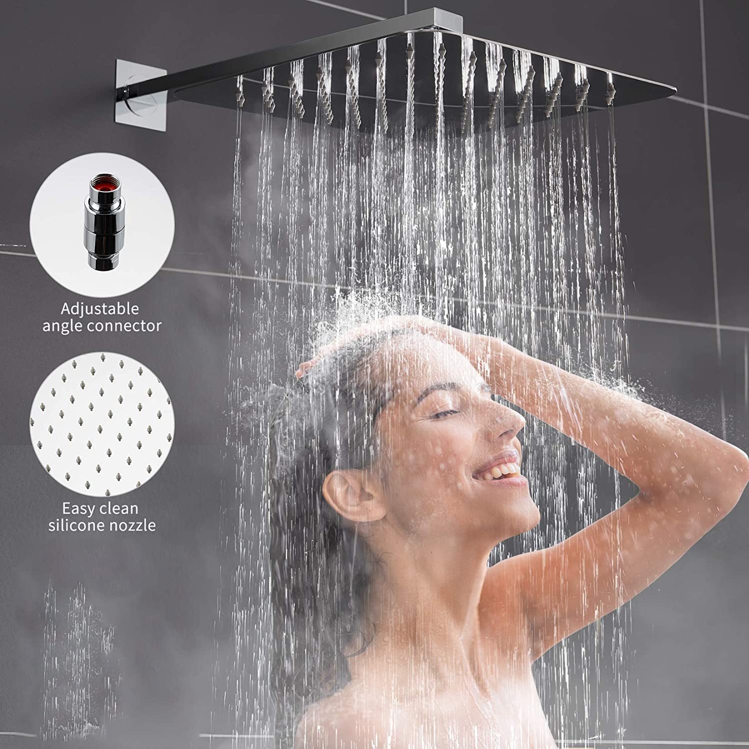Gesto 12 Inch Square Shower Head - 304 Stainless Steel Rain Shower Head with 360° Rotation - Chrome Finish Overhead Shower for Bathroom - Perfect for Spa-Like Relaxation and Modern Bathroom Upgrade
