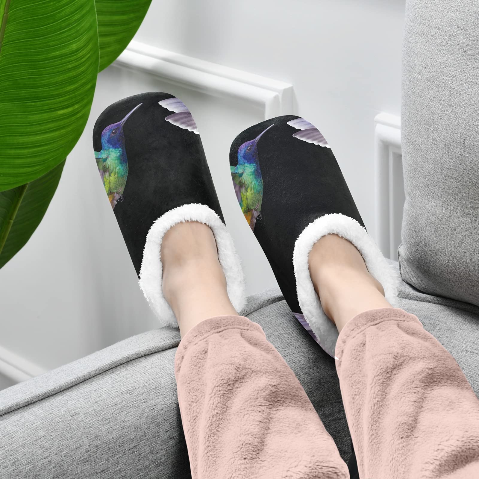 **Warm Winter House Slippers for Women & Men - Cozy Fleece Indoor Slippers with Hummingbird Design | Perfect for Home, Office & Relaxation**