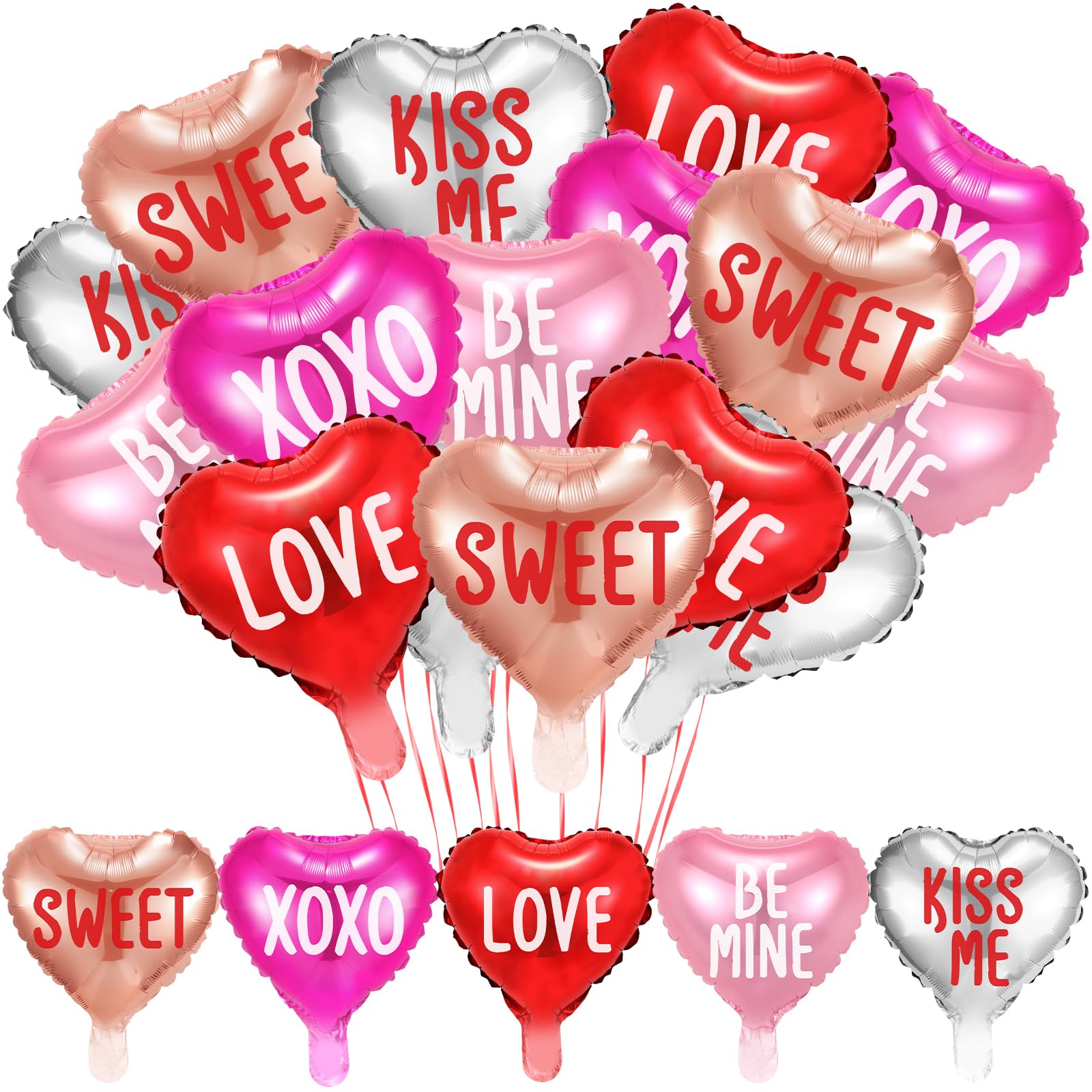 48 Pcs Valentine's Day Heart Balloons - 10 Inch Heart Shape Foil Balloons with LOVE, SWEET, BE MINE, KISS ME, HUG ME Prints - Perfect for Valentine's Day, Wedding, Anniversary Party Decorations (Bright Colors) - Great for Romantic Proposals, Bridal Showers & Birthday Celebrations