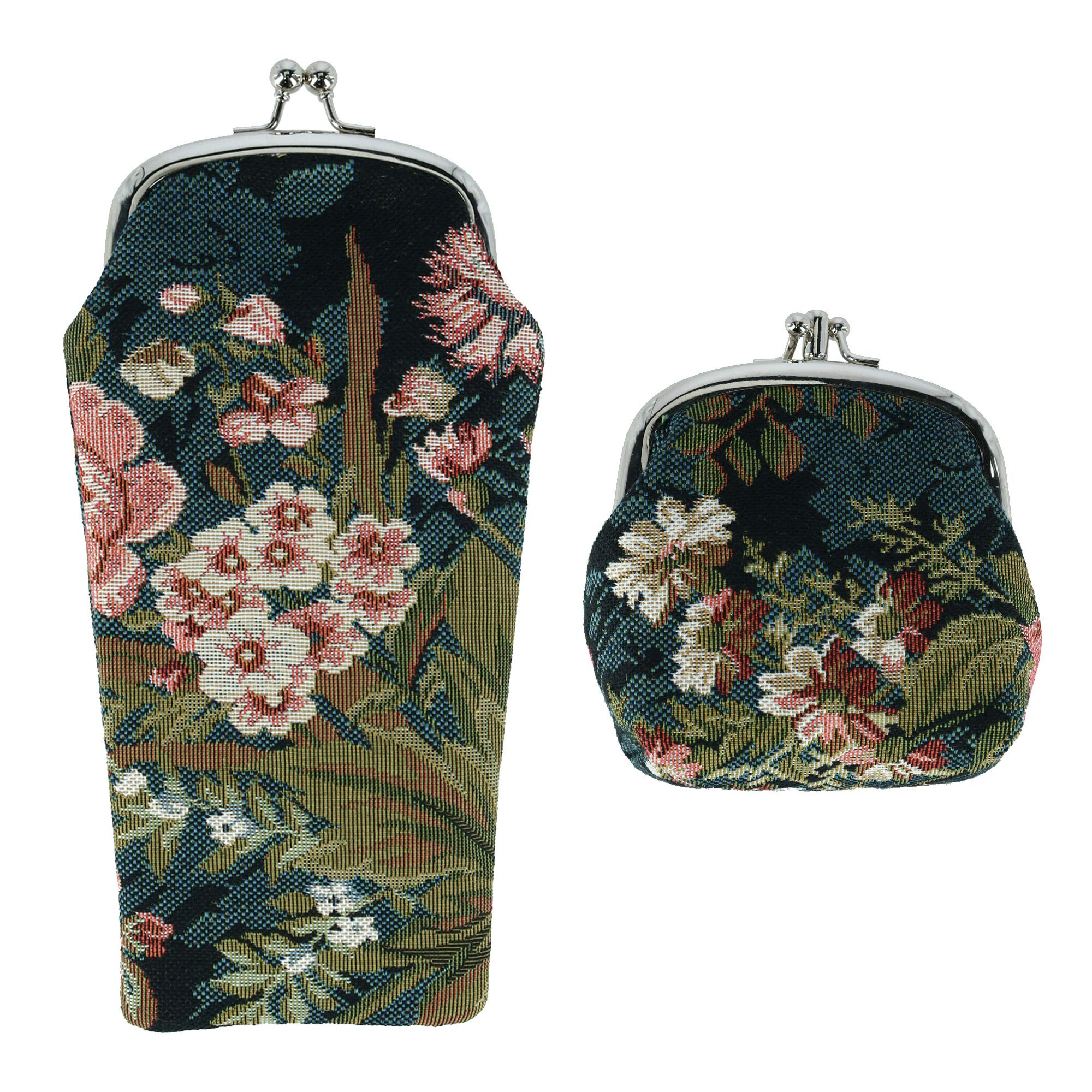 CTM® Women's Floral Print Tapestry Glasses Case & Coin Purse Set - Stylish Eyewear Storage & Small Wallet for Everyday Use, Travel, and Gift Giving