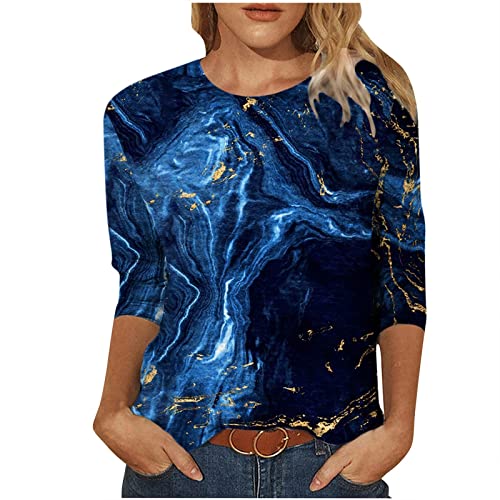 Trendy Women's 3/4 Sleeve Summer T-Shirts - Floral Print Loose Fit Casual Crewneck Tunic Tops for Plus Size | Perfect for Beach Outings, Weekend Wear & Vacation Outfits