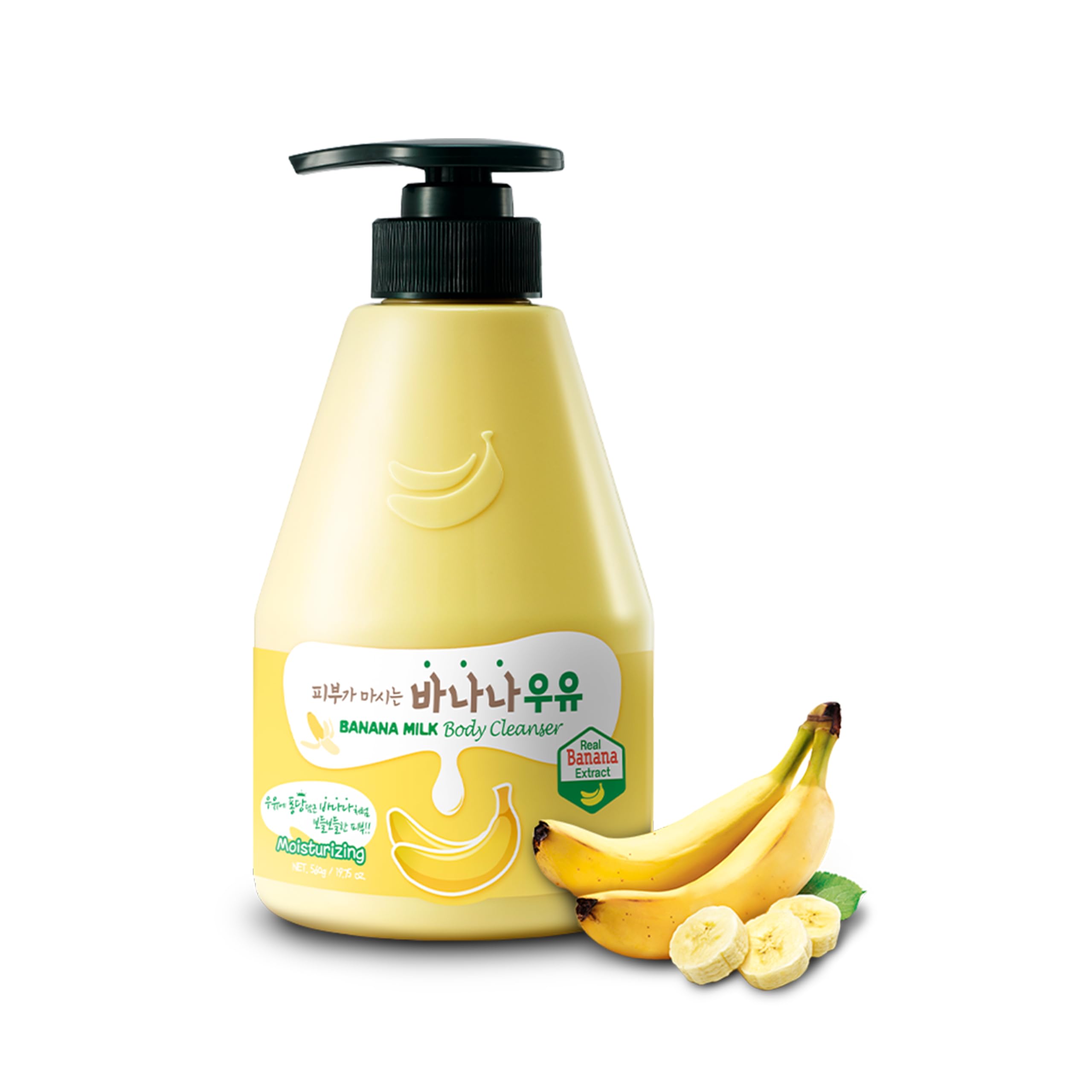 WELCOS KWAILNARA Banana Milk Body Wash - Korean Moisturizing Body Wash with Banana Extract for Soft & Hydrated Skin (560g/19.75oz) | Gentle Cleansing for Dry Skin, Daily Shower & Bath Essential