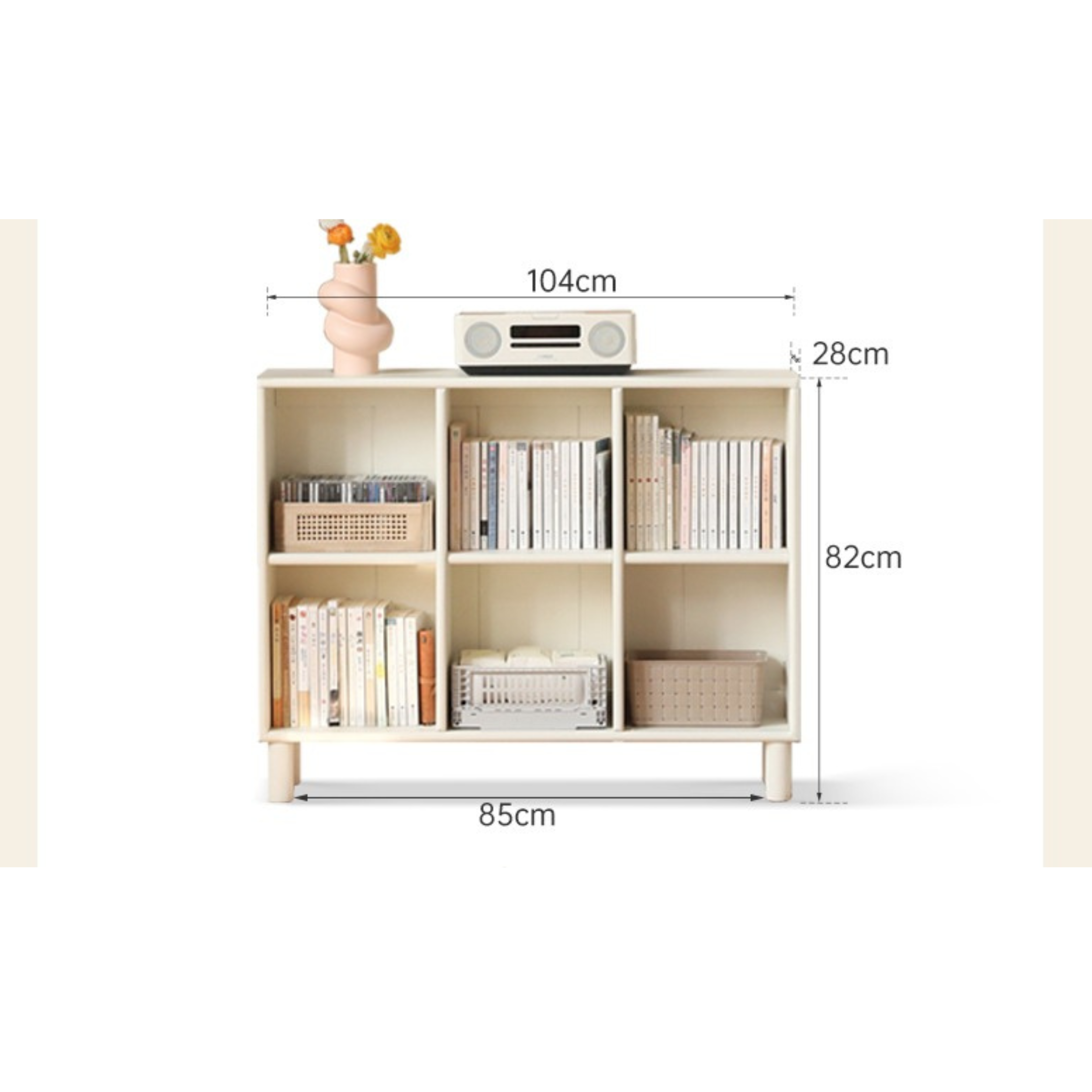 Poplar Solid Wood Bookcase - Free Combination Cream Style Bookshelf for Living Room, Bedroom & Office Storage