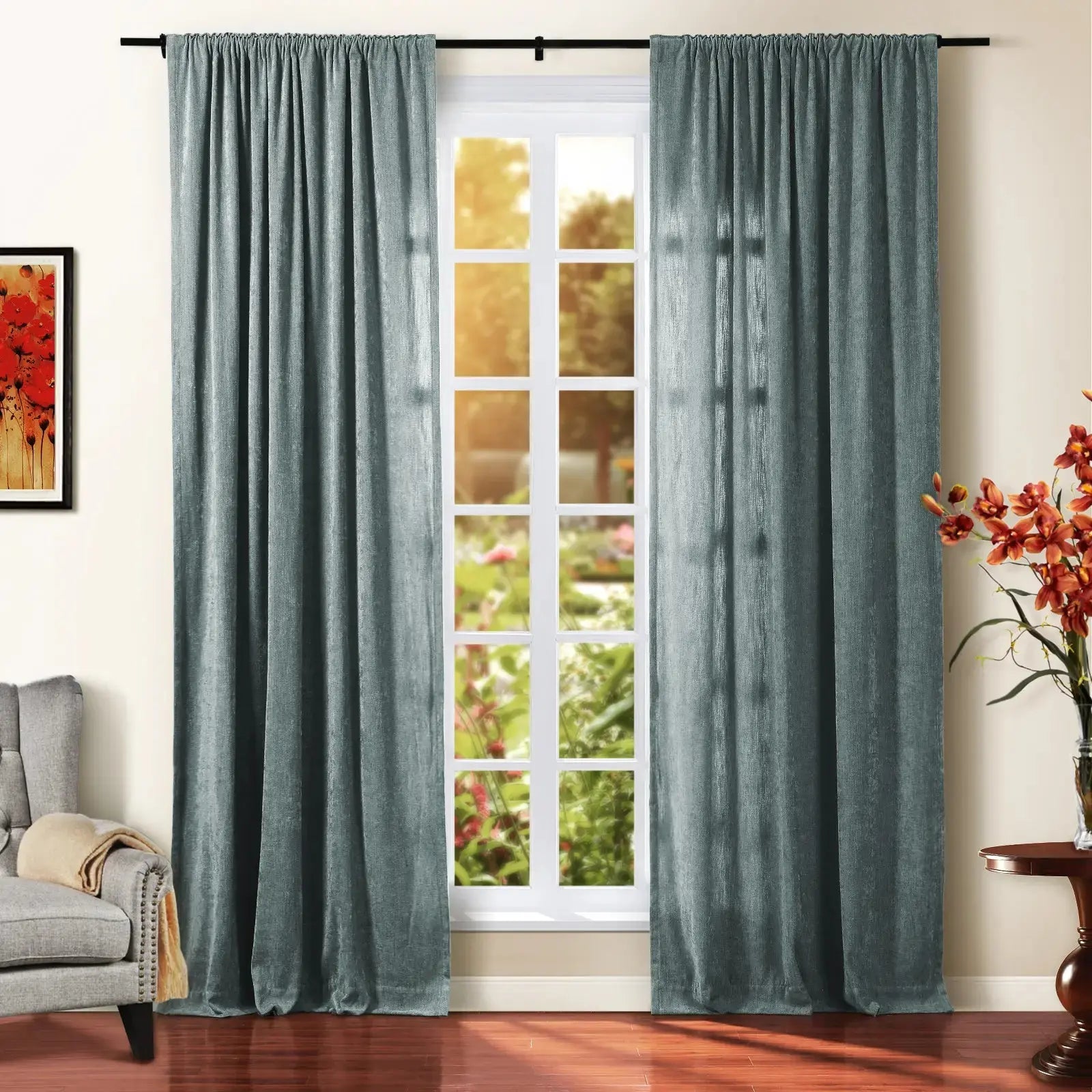 Tino Heavyweight Chenille Blackout Curtains - Soft Thermal Insulated Drapes for Living Room & Bedroom - Noise Reducing & Light Blocking Window Treatments