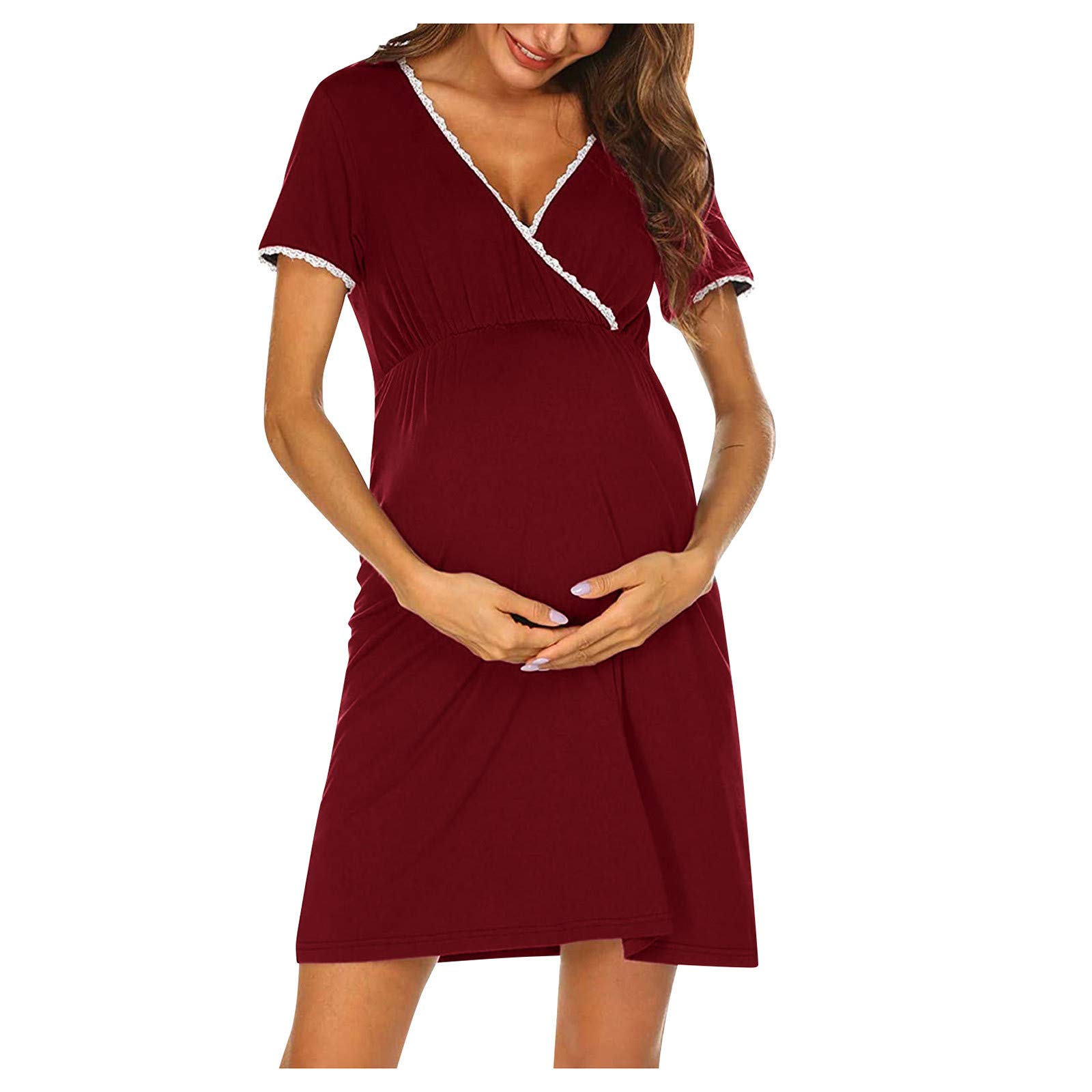 Comfortable Maternity Dress for Women - Soft Short Sleeve Baby Shower & Pregnancy Dress - Perfect for Daily Wear, Nursing, and Special Occasions