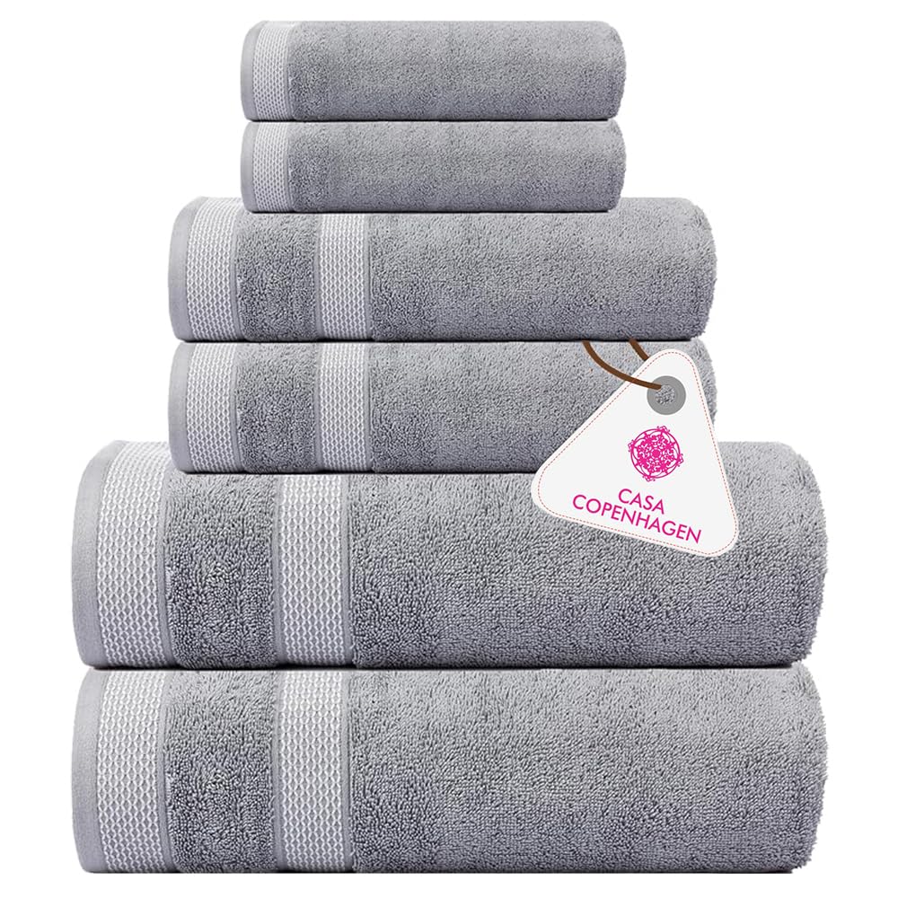 Luxury 6-Piece Turkish Cotton Towel Set - 600 GSM Egyptian Cotton, Hotel & Spa Quality - Includes 2 Bath Towels, 2 Hand Towels, 2 Washcloths - Grey Violet - Perfect for Bathroom, Spa, and Luxury Home Decor
