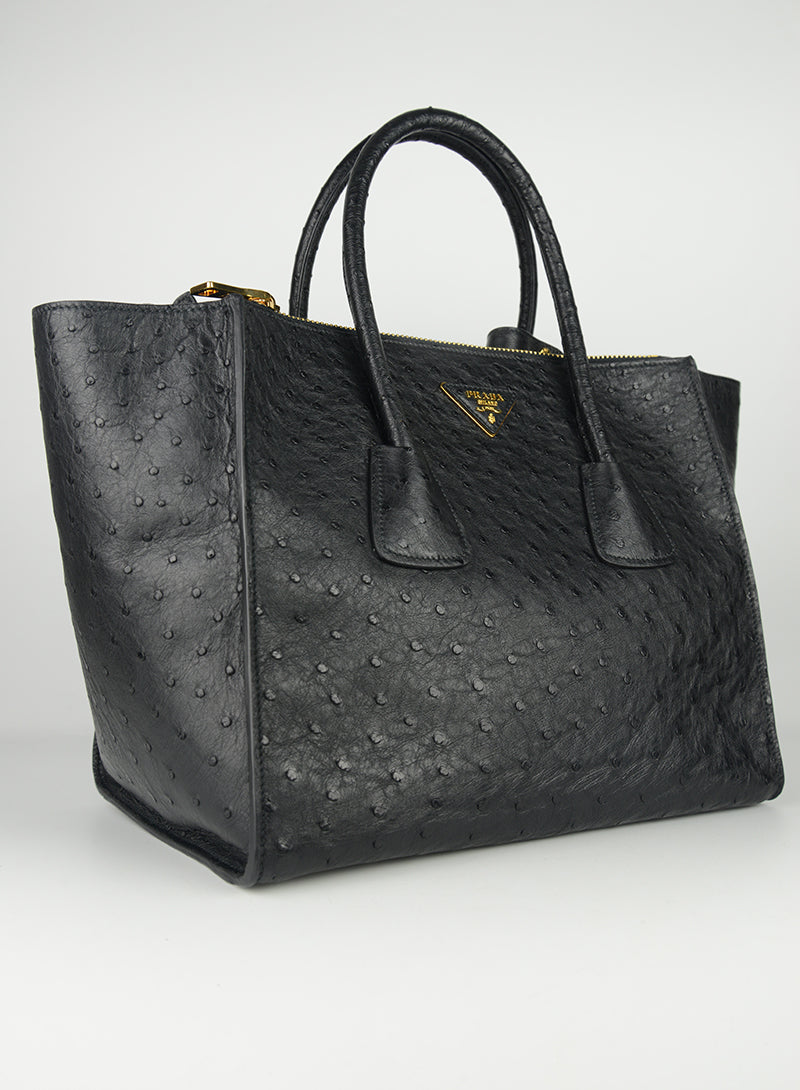 Prada Genuine Ostrich Leather Handbag for Women - Luxury Designer Purse for Work, Party & Evening Events