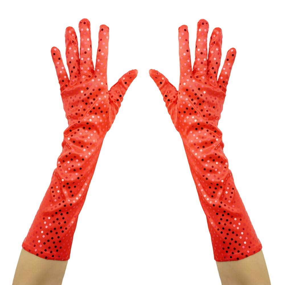 Sparkly Red Sequin Gloves for Women - Elegant Prom, Wedding, Dance Costume Accessories & Party Glamour - Perfect for Evening Events, Performances and Special Occasions