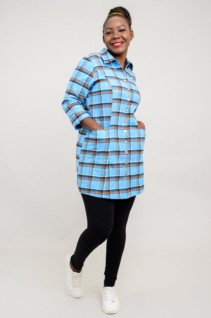 Larissa Tunic Top - Stylish Peko Plaid Cotton Flannel Shirt for Women | Perfect for Casual Outings, Office Wear & Fall Layering