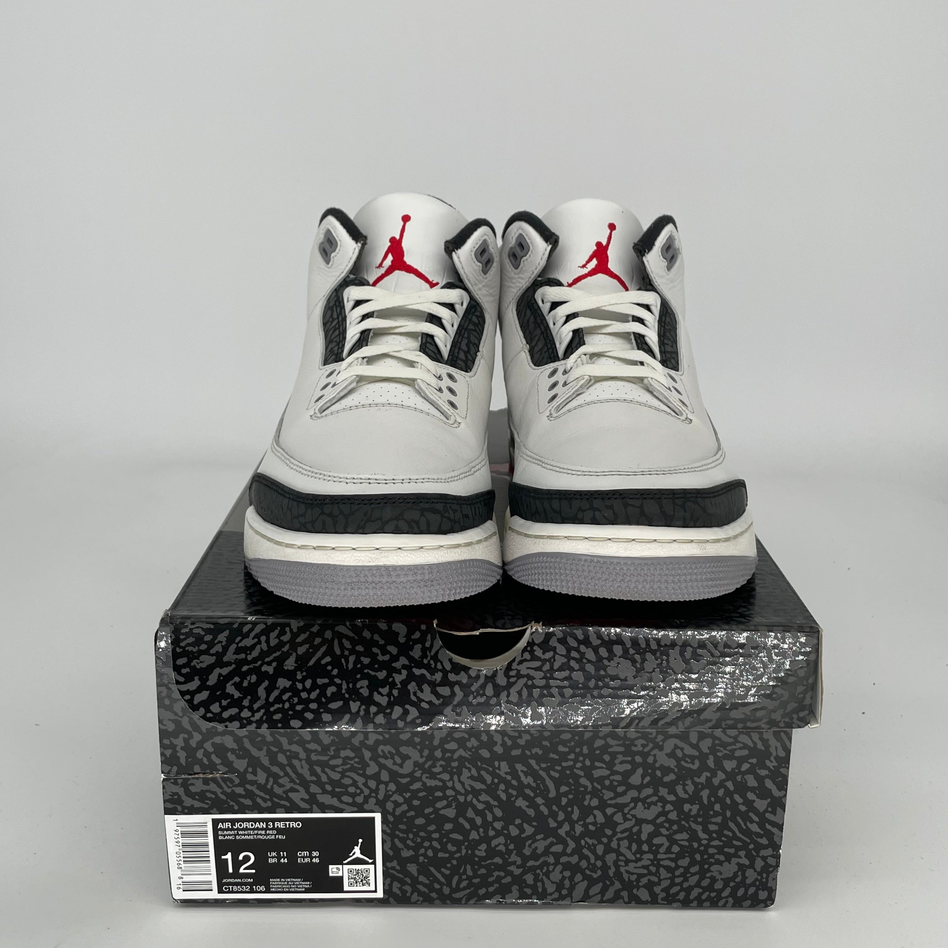 Air Jordan 3 Retro Cement Grey Men's Basketball Shoes Size 12 (CT8532-106) - Perfect for Streetwear & Court Performance