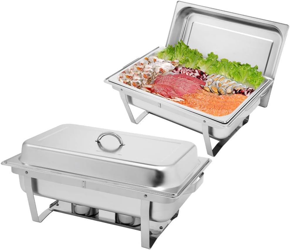 ROVSUN 8 Qt (2 Pack) Stainless Steel Buffet Chafing Dishes Set - NSF Certified Rectangular Catering Chafer Warmer with Trays, Lid & Folding Stand - Perfect for Banquets, Parties, Catering & Buffet Dining