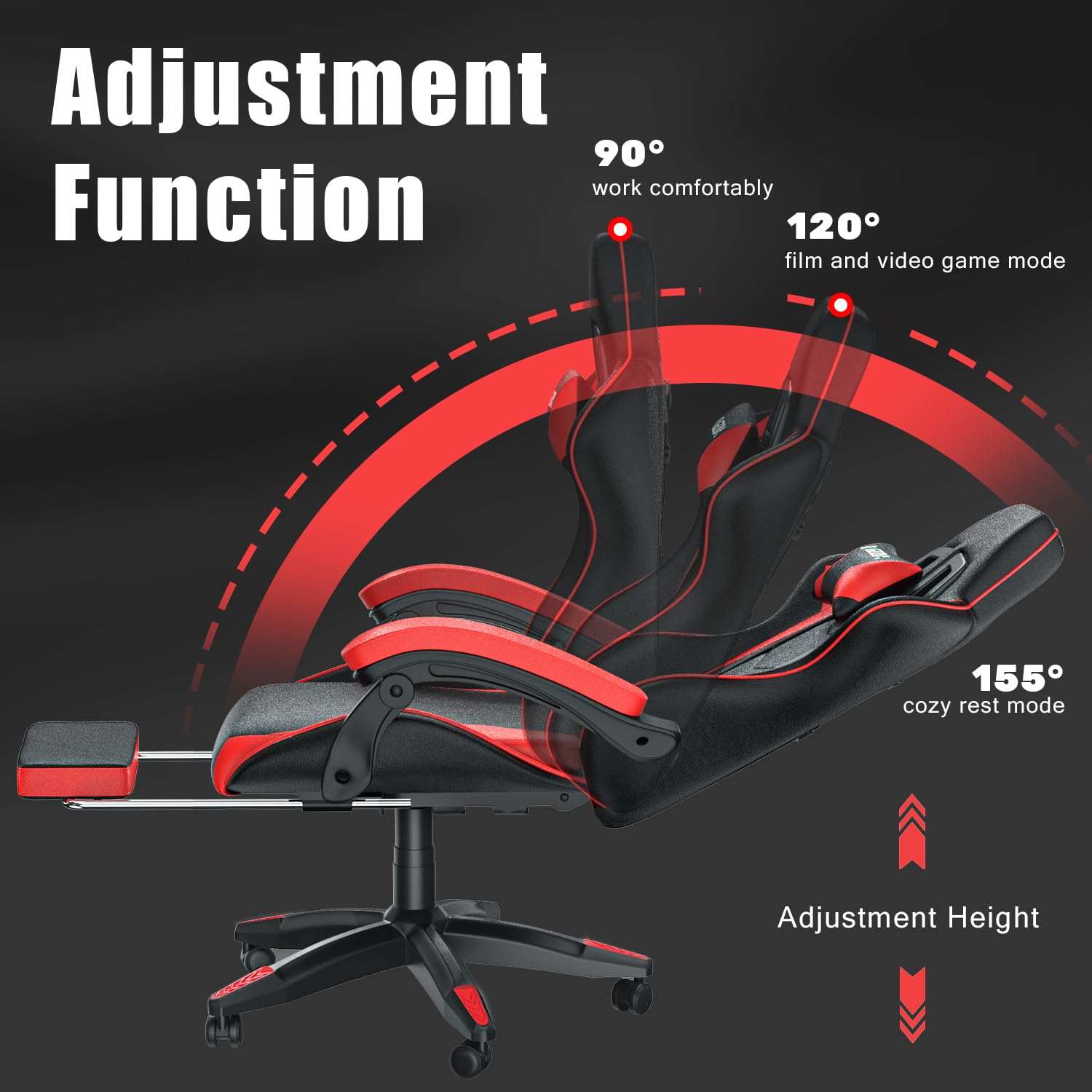Premium Gaming Chair with Adjustable Footrest - High Back Ergonomic Computer Chair with Headrest & Lumbar Support - Racing Style Reclining Video Game Chair for Adults & Teens - Perfect for PC Gaming, Streaming & Home Office (Red-Black)