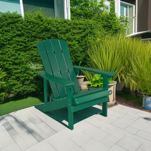 Flash Furniture Charlestown Commercial Grade Indoor/Outdoor Adirondack Chair - Weather Resistant Durable Poly Resin Deck & Patio Seating in Green - Perfect for Backyard, Garden, Poolside & Beach Relaxation