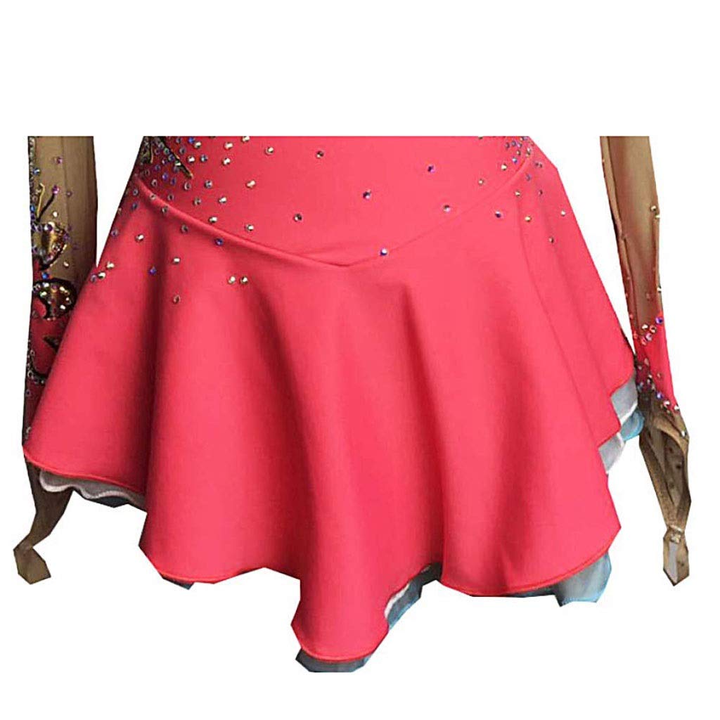 Women's & Girls' Figure Skating Dress - Long Sleeve Competition Skating Wear for Ice Skating Performances (Pink, Size Child 12) | Perfect for Ice Shows, Competitions & Practice