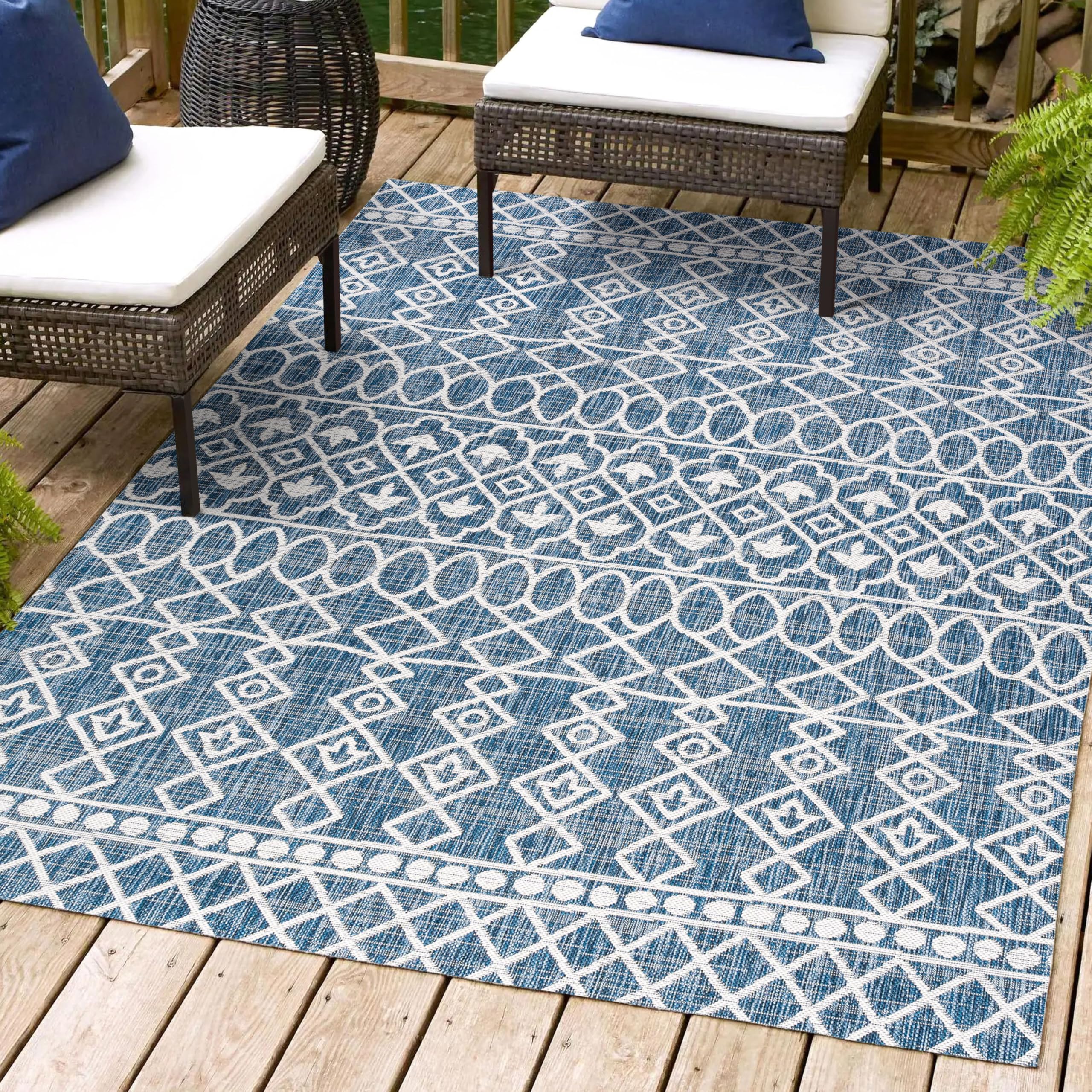 JONATHAN Y SMB130D-3 Bohemian Tribal Area Rug - 3'x5' Indoor/Outdoor Rug in Blue/Ivory | Non-Shedding, Easy to Clean | Perfect for Bedroom, Kitchen, Backyard & Patio Decor