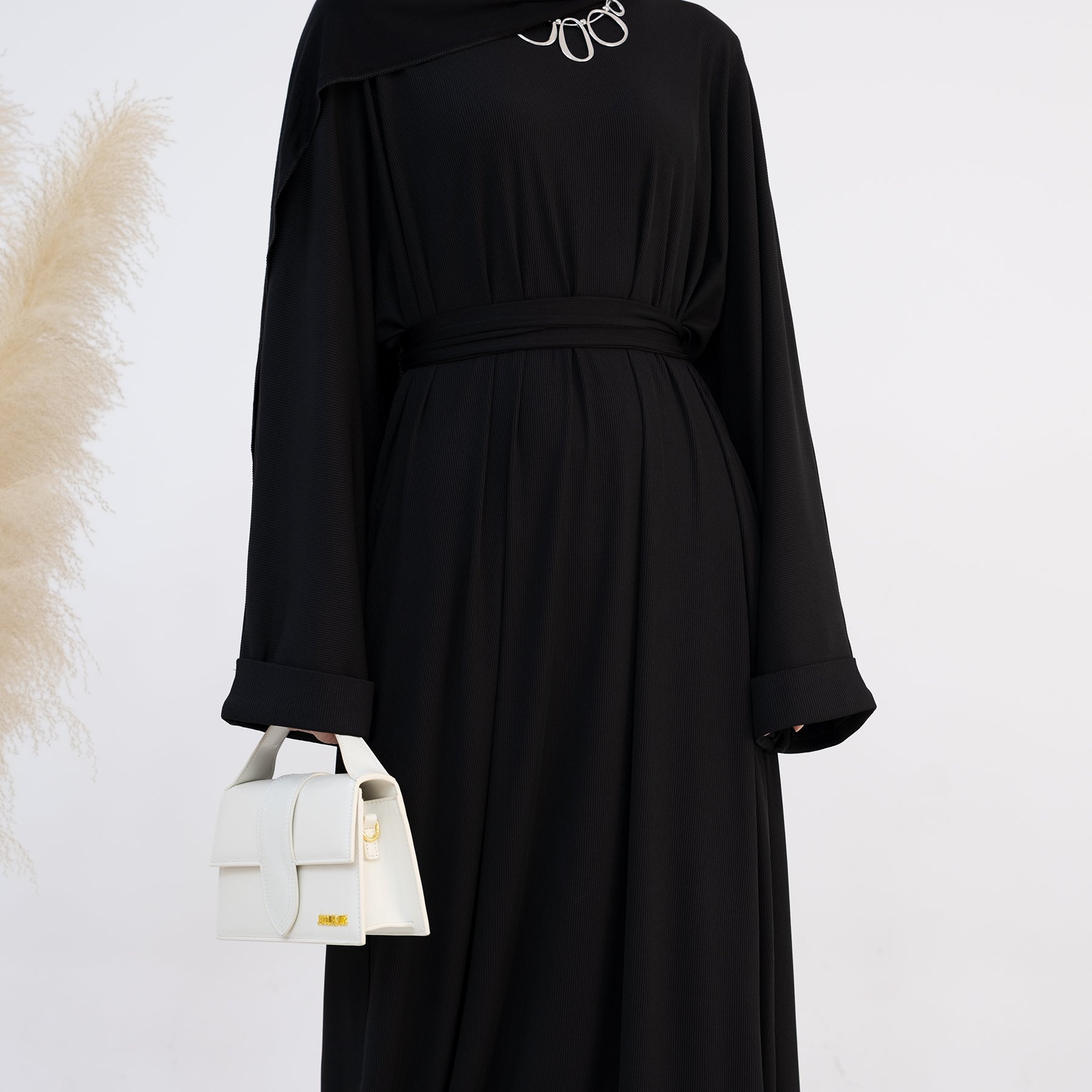 Women's Long Sleeve Folded Cuff Sweater Dress in Black | Cozy Winter Pullover Knit Dress for Casual Outings & Office Wear