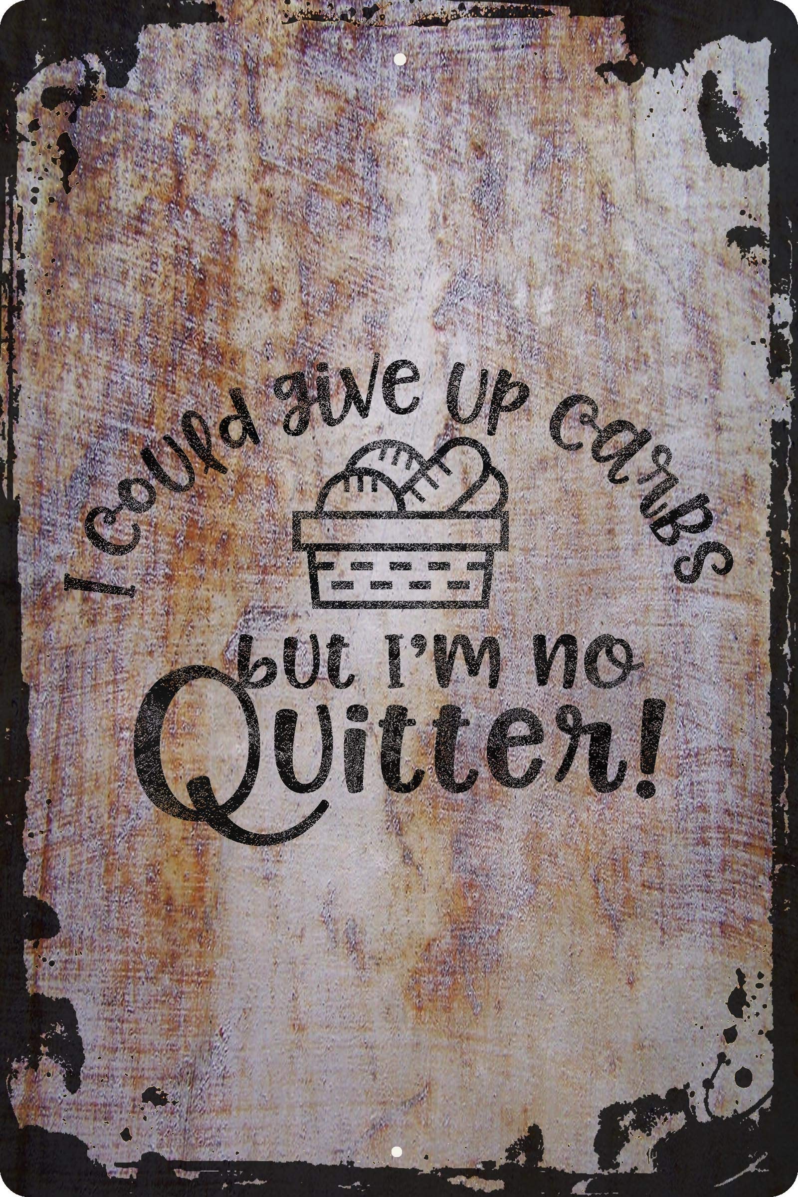 Funny Bread Lover Wall Art - 'I Could Give Up Carbs But I'm No Quitter' Humorous Kitchen Decor - 12x18 Inch Beige Print - Perfect for Dining Room, Bakery & Foodie Gifts