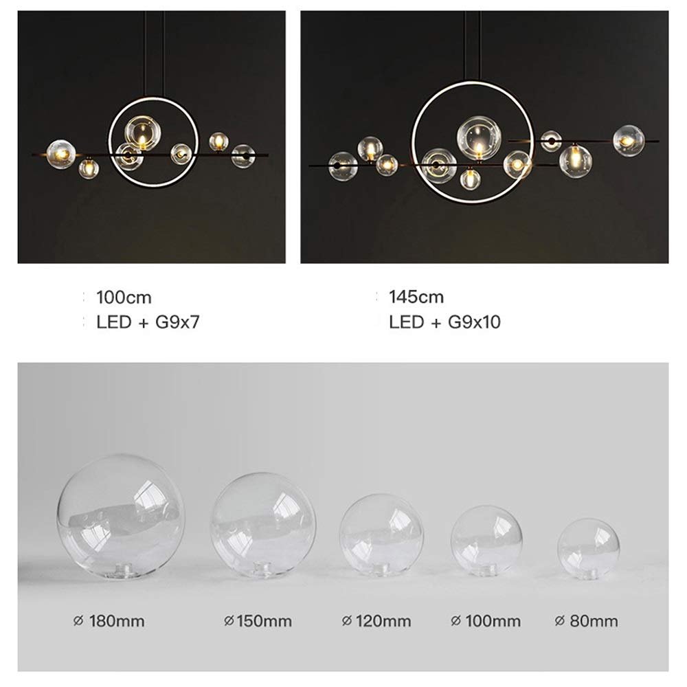 Modern Wrought Iron LED Chandelier Light - Round Black & Gold Postmodern Glass Bubble Design with G9 Bulb (100x73cm) - Perfect for Dining Room, Living Room, and Bedroom Lighting