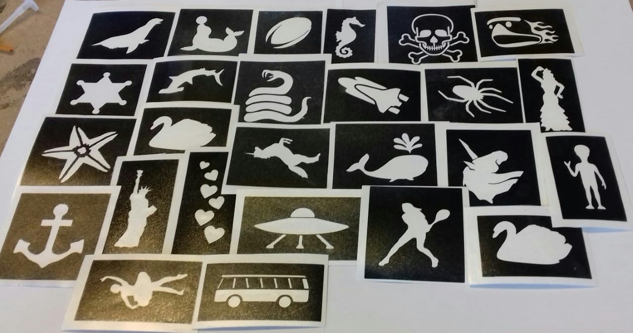 100 Premium Tattoo Stencils for Glitter Tattoos, Airbrush Tattoos & Face Painting - Reusable Body Art Templates for Kids & Adults - Perfect for Parties, Festivals, Halloween & DIY Body Art