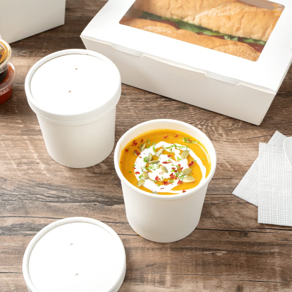 Restaurantware Bio Tek 12oz Disposable Soup Cups - 200 Pack Microwave Safe Paper Containers with Vented Lids (Sold Separately) for Hot & Cold Foods - White To-Go Soup Bowls Perfect for Desserts, Treats, Takeout, Catering & Restaurant Use