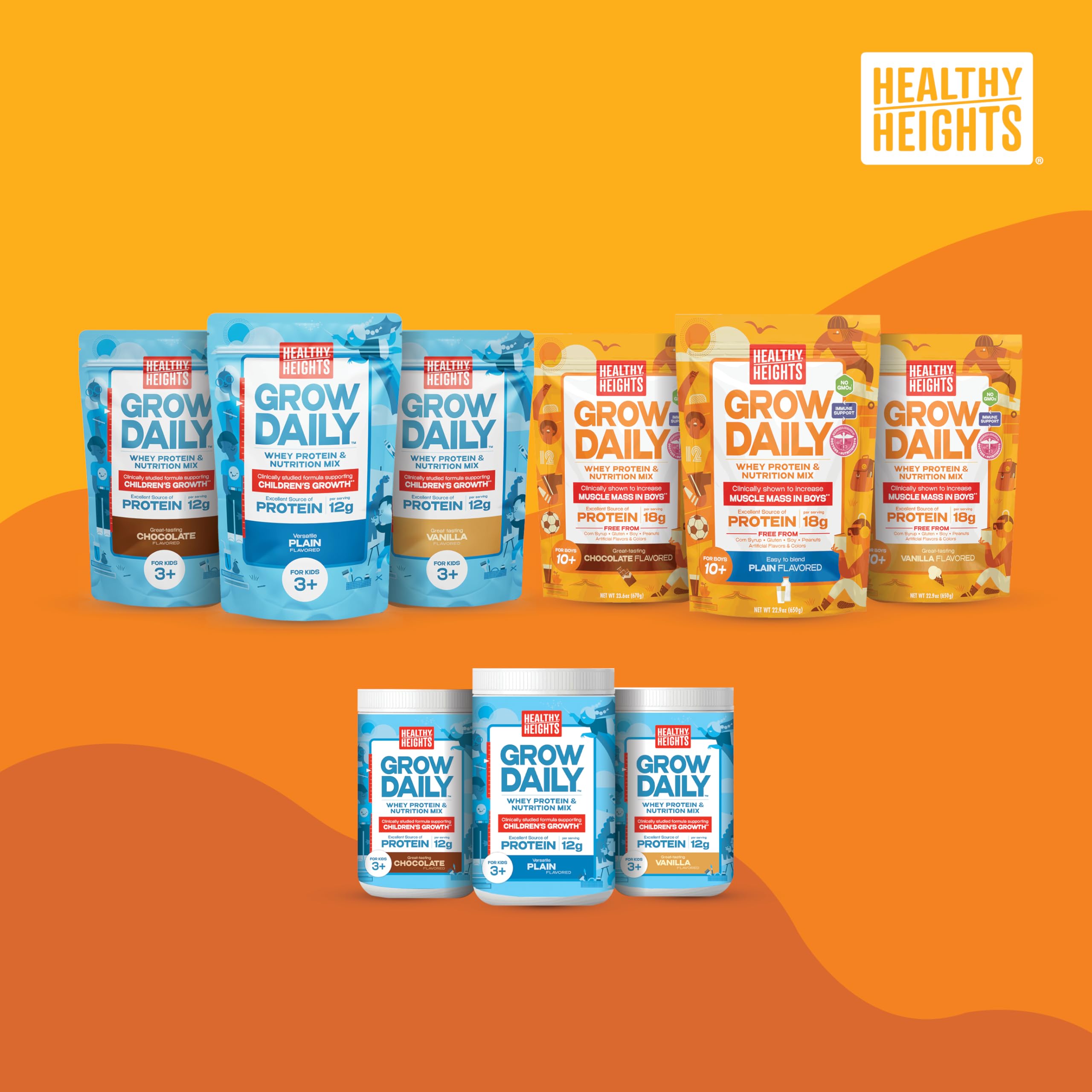 Healthy Heights Grow Daily Kids Protein Drink Mix (Chocolate) - High Protein Shake for Boys 10+ Years Old | Supports Growth & Development | Perfect for Breakfast, After School & Sports Activities