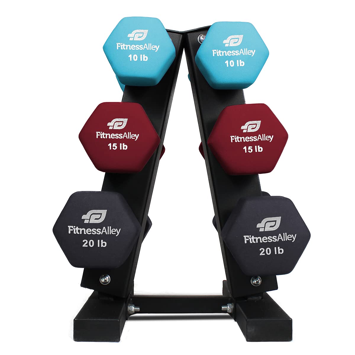 Neoprene Dumbbell Set with A-Frame Rack - Hex Free Weights for Home Gym & Strength Training - Perfect for Workouts, CrossFit, and Fitness Exercises