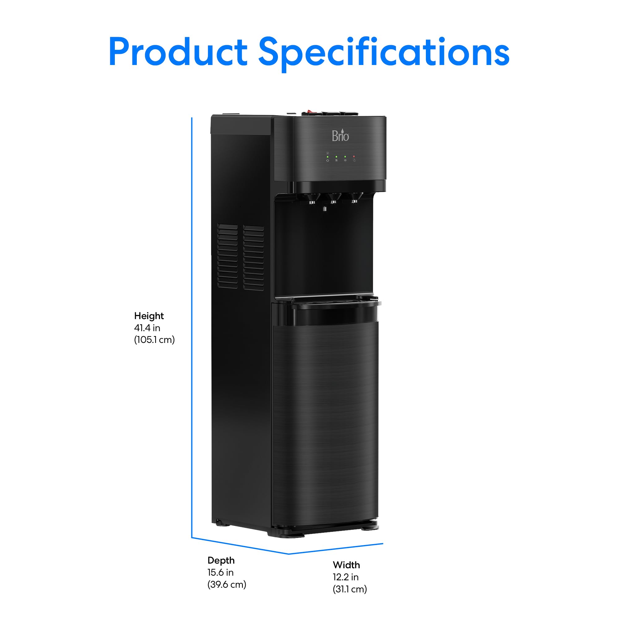 Brio Self-Cleaning Bottom Loading Water Cooler Dispenser - Black Stainless Steel - 3 Temperature Settings (Hot, Room & Cold) - Ideal for Home, Office & Kitchen Use