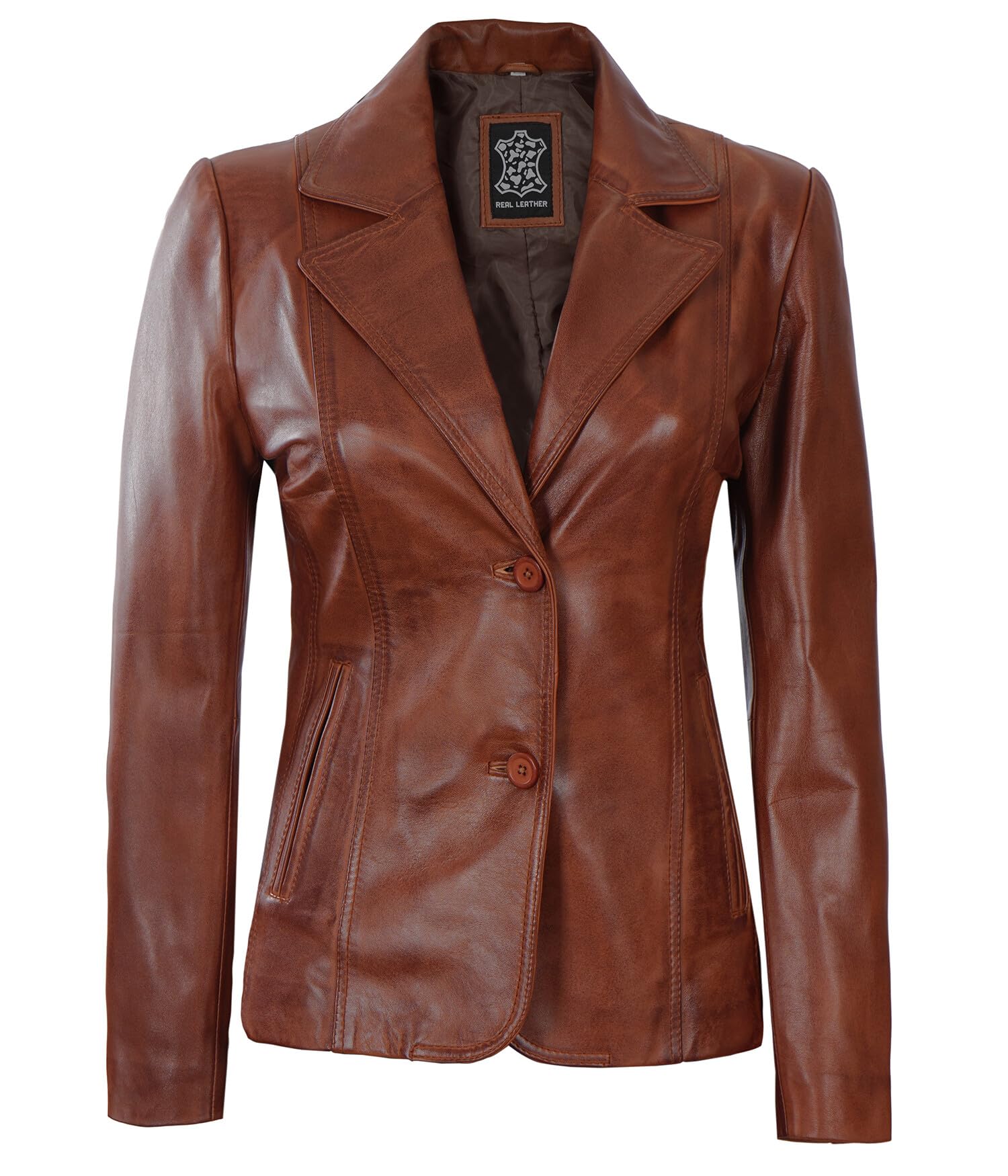Women's Real Lambskin Leather Blazer Jacket - Business Casual Blazer for Women - Premium Faux Leather Jacket for Office & Evening Wear