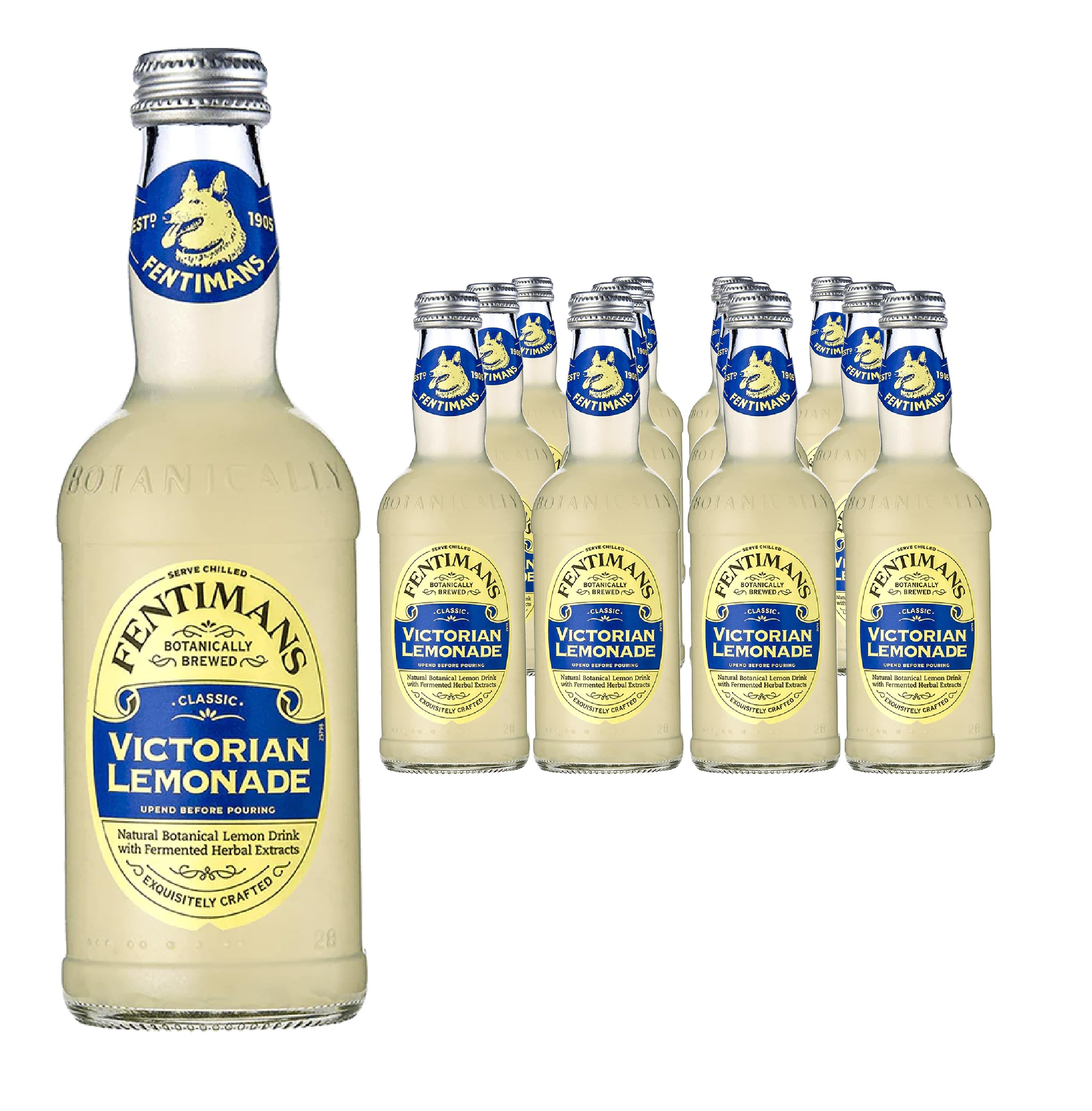 Fentimans Sparkling Victorian Lemonade - Natural Lemon Flavored Craft Soda, Botanically Brewed with All-Natural Ingredients - 9.3 Fl Oz (Pack of 12) - Perfect for Cocktail Mixing, Iced Refreshment & Summer Parties