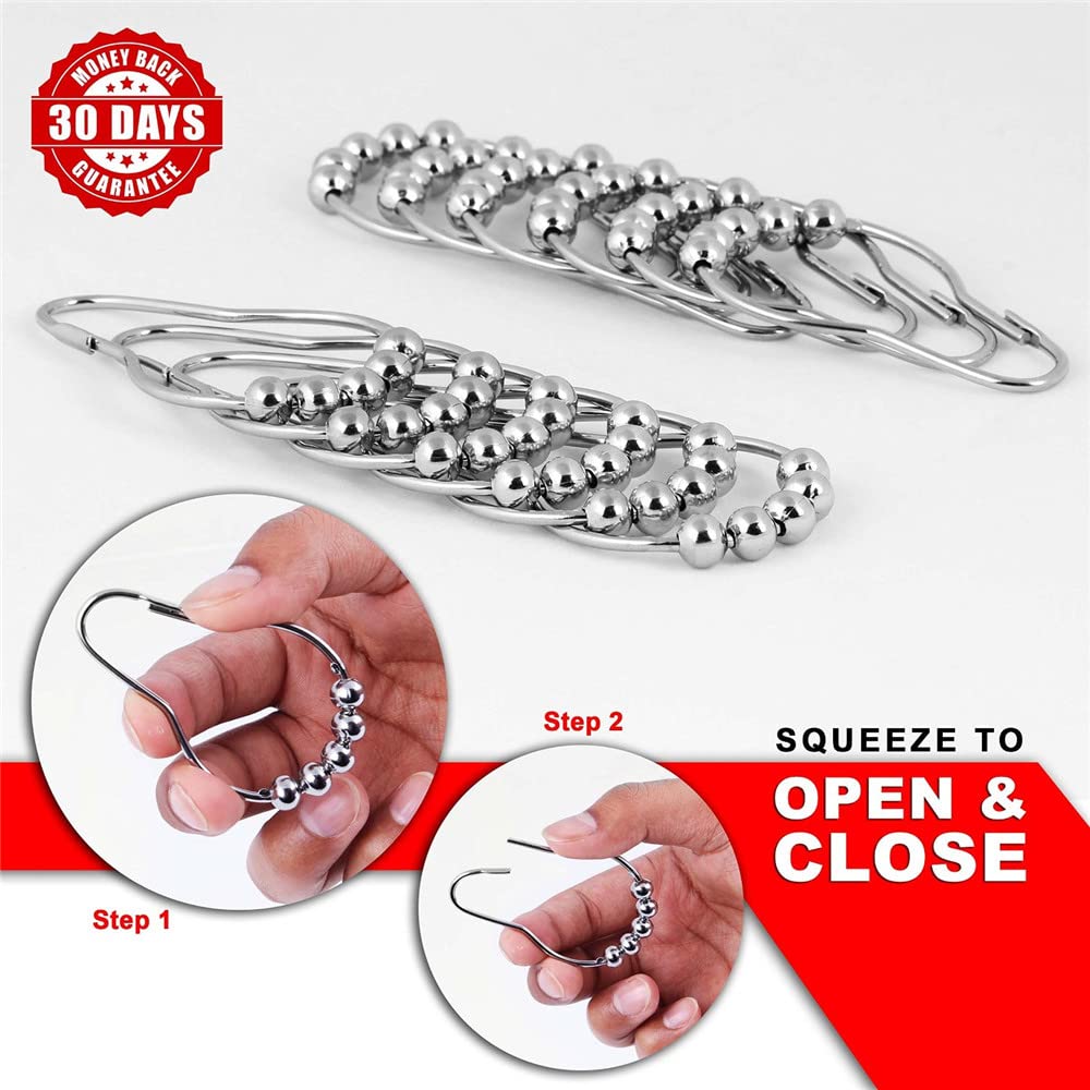 Uigos Rust-Resistant Shower Curtain Hooks & Rings - 12 Pack Chrome Finish for Bathroom Shower Rods | Durable Metal Hooks for Bathtub, Shower Stall & Spa Decor