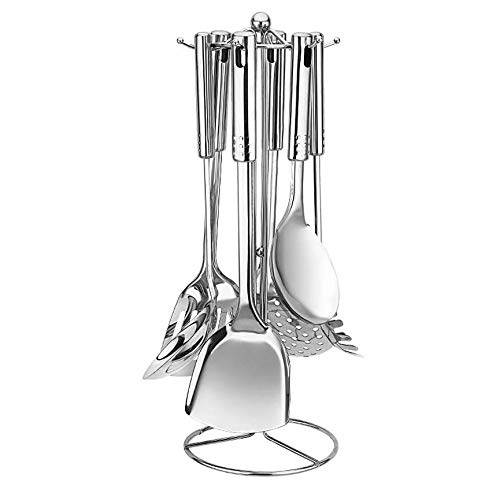 Modern Stainless Steel 6-Hook Rotating Kitchen Utensil Organizer - Space-Saving Cookware Storage Rack for Spoons, Ladles & Cooking Tools - Perfect for Small Kitchens, RVs & Camping Use