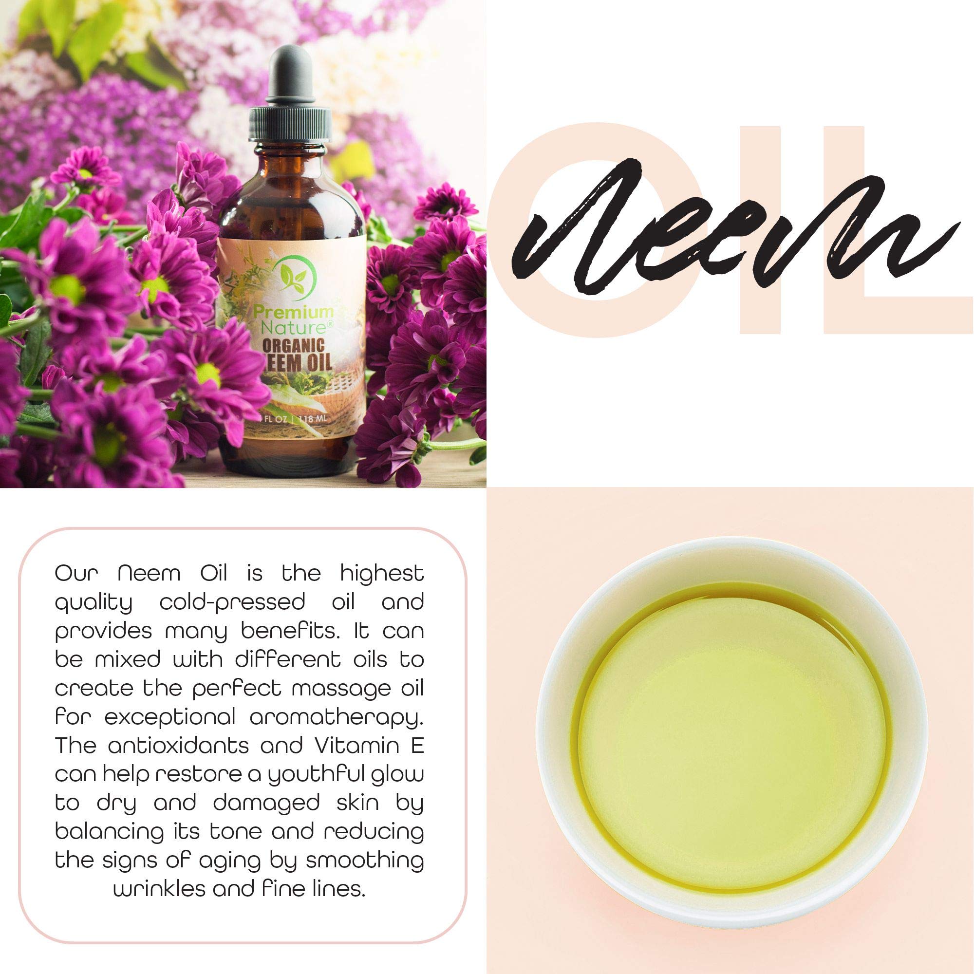 100% Pure Cold Pressed Organic Neem Oil for Skin, Hair & Plants – 4oz | Essential Oil Mixing, Neem Cake Massage & Indoor Plant Spray | Natural Remedy for Acne, Dandruff & Pest Control
