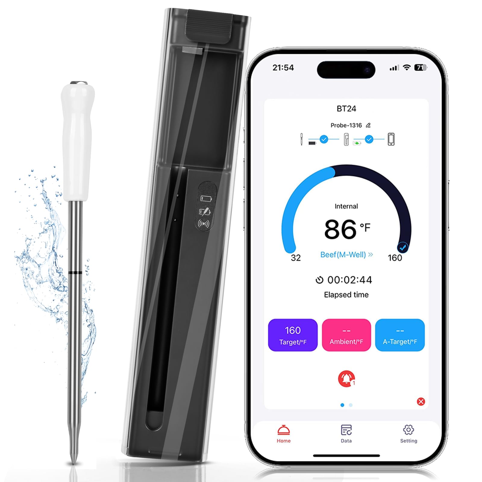 Wireless Bluetooth Meat Thermometer with Smart App - 500FT Range Digital Cooking Thermometer for BBQ, Grill, Smoker, Oven & Kitchen - Perfect for Indoor & Outdoor Grilling, Smoking, Baking & Roasting