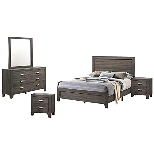 5-Piece Full Bed Set with Dresser, Mirror & 2 Nightstands - Modern Gray Bedroom Furniture for Master Bedroom, Guest Room & Dorm Decor