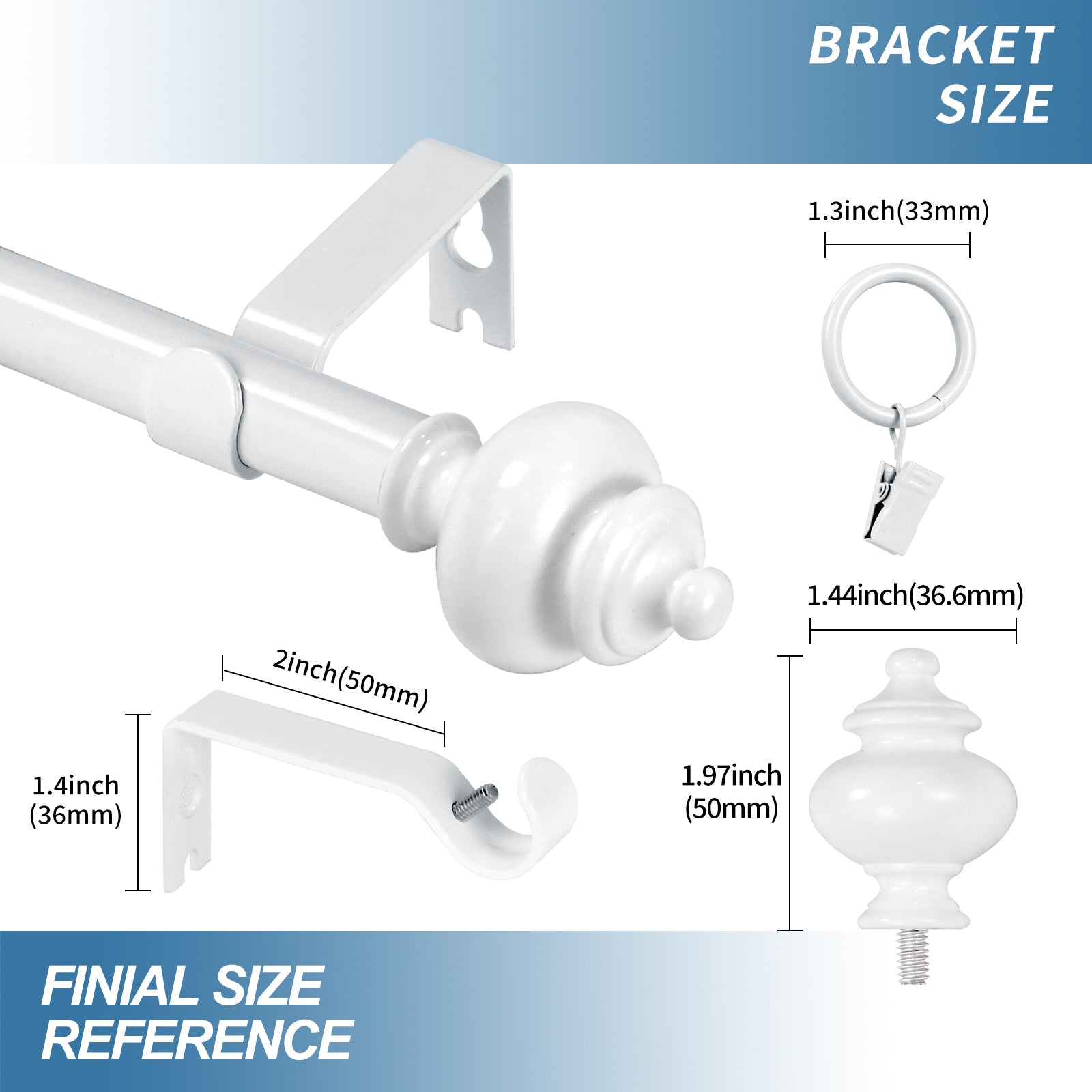 Urbanest Round Urn Adjustable Single Drapery Curtain Rod Set with Rings - 5/8 Inch Diameter - Perfect for Living Room, Bedroom & Window Decor